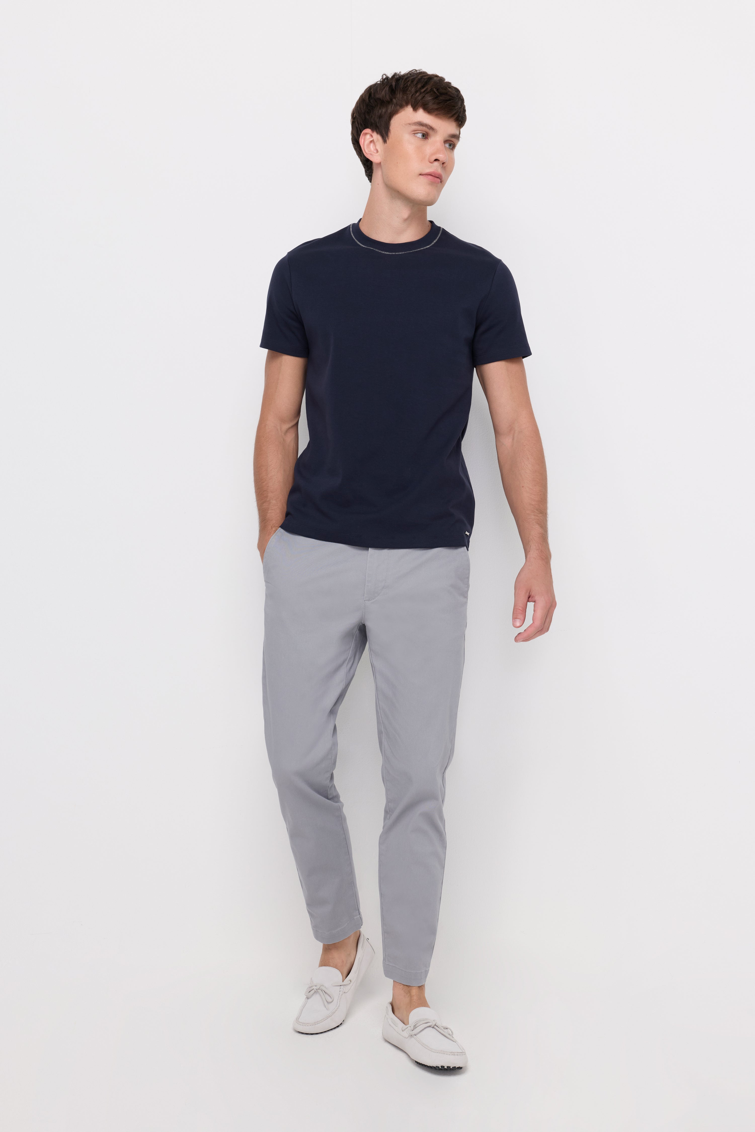 Contrast Stitch Knit T-Shirt Navy