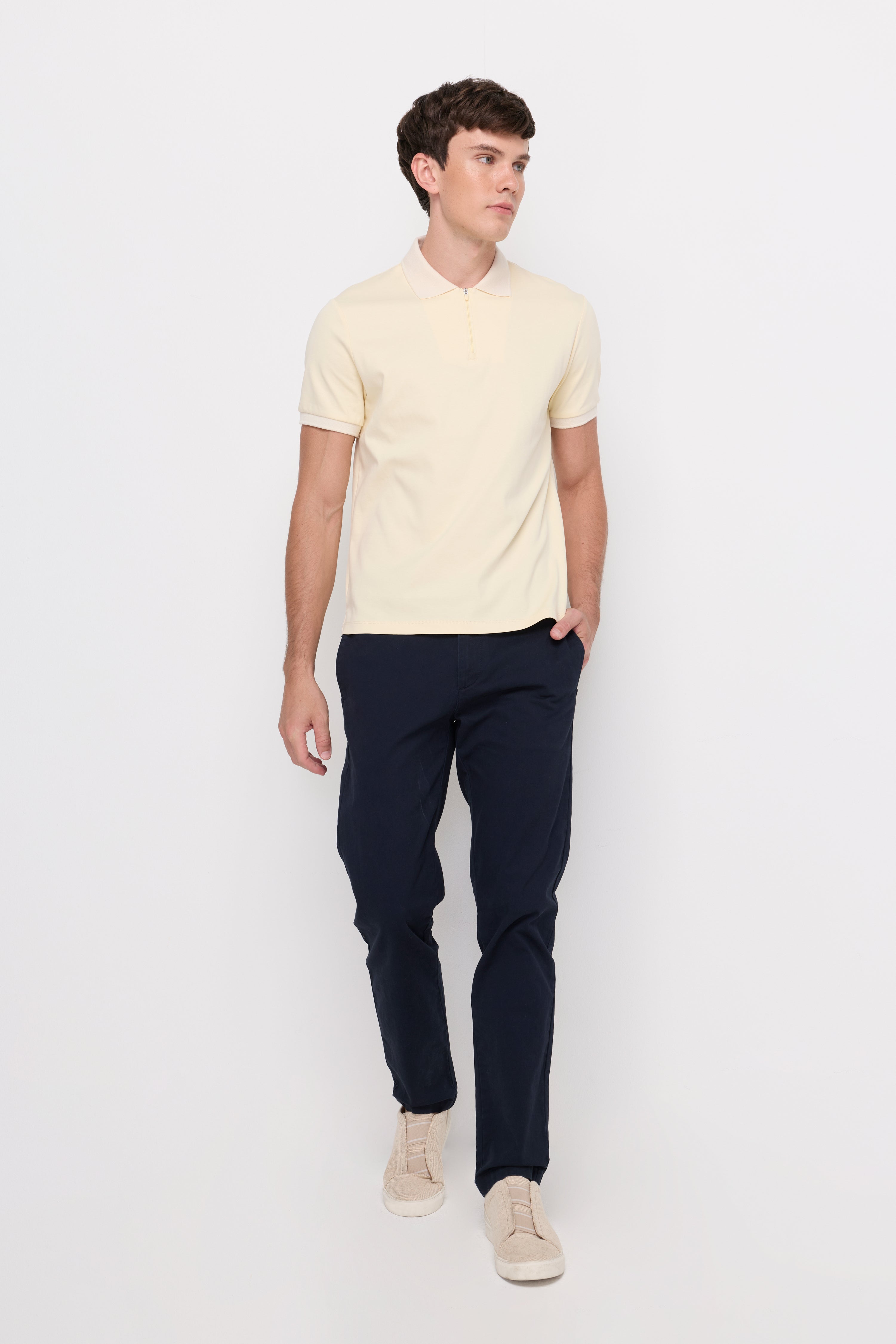 Zip-Neck Knit Polo Light Yellow