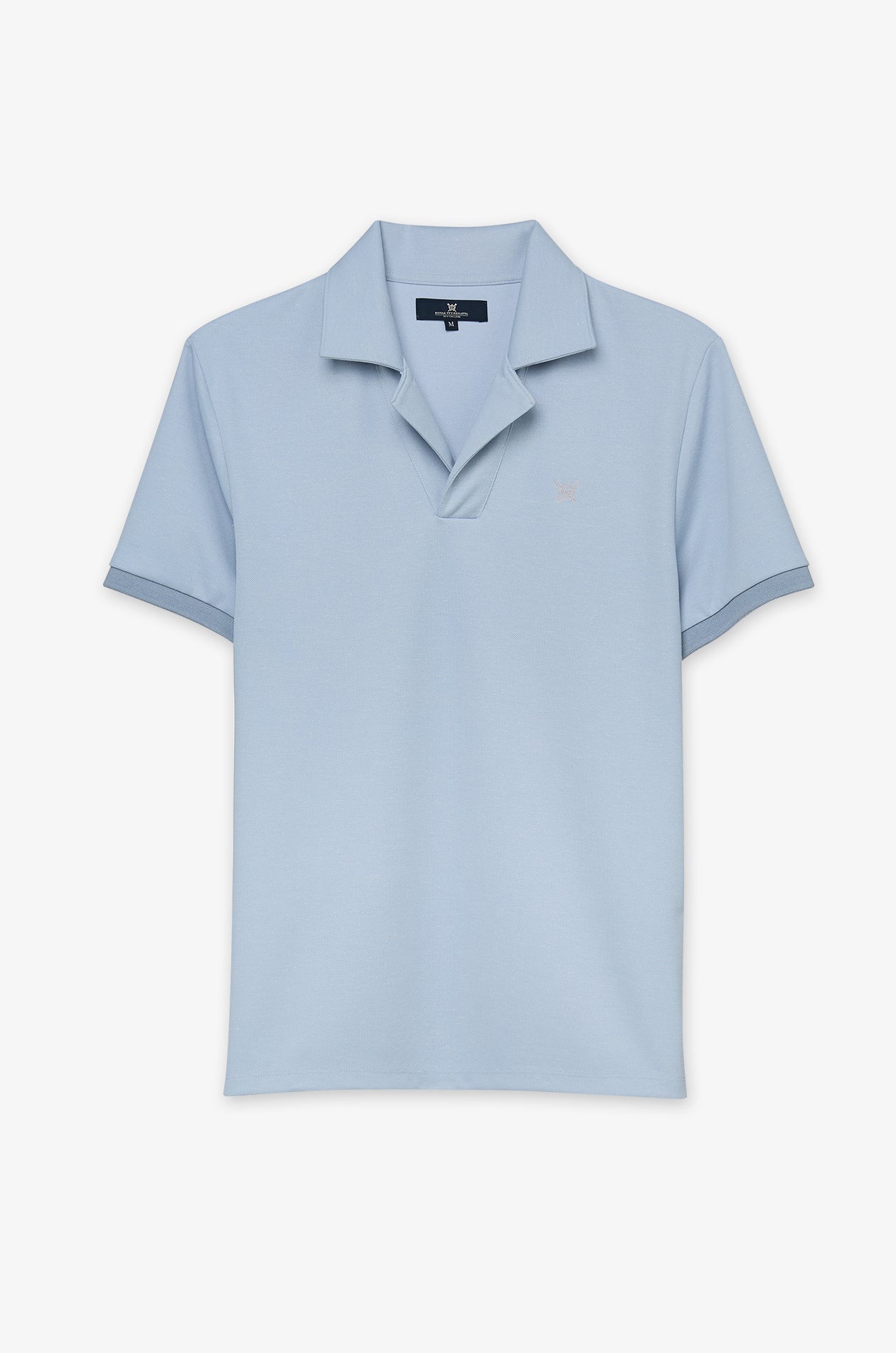 Textured Open Collar Polo Light Blue