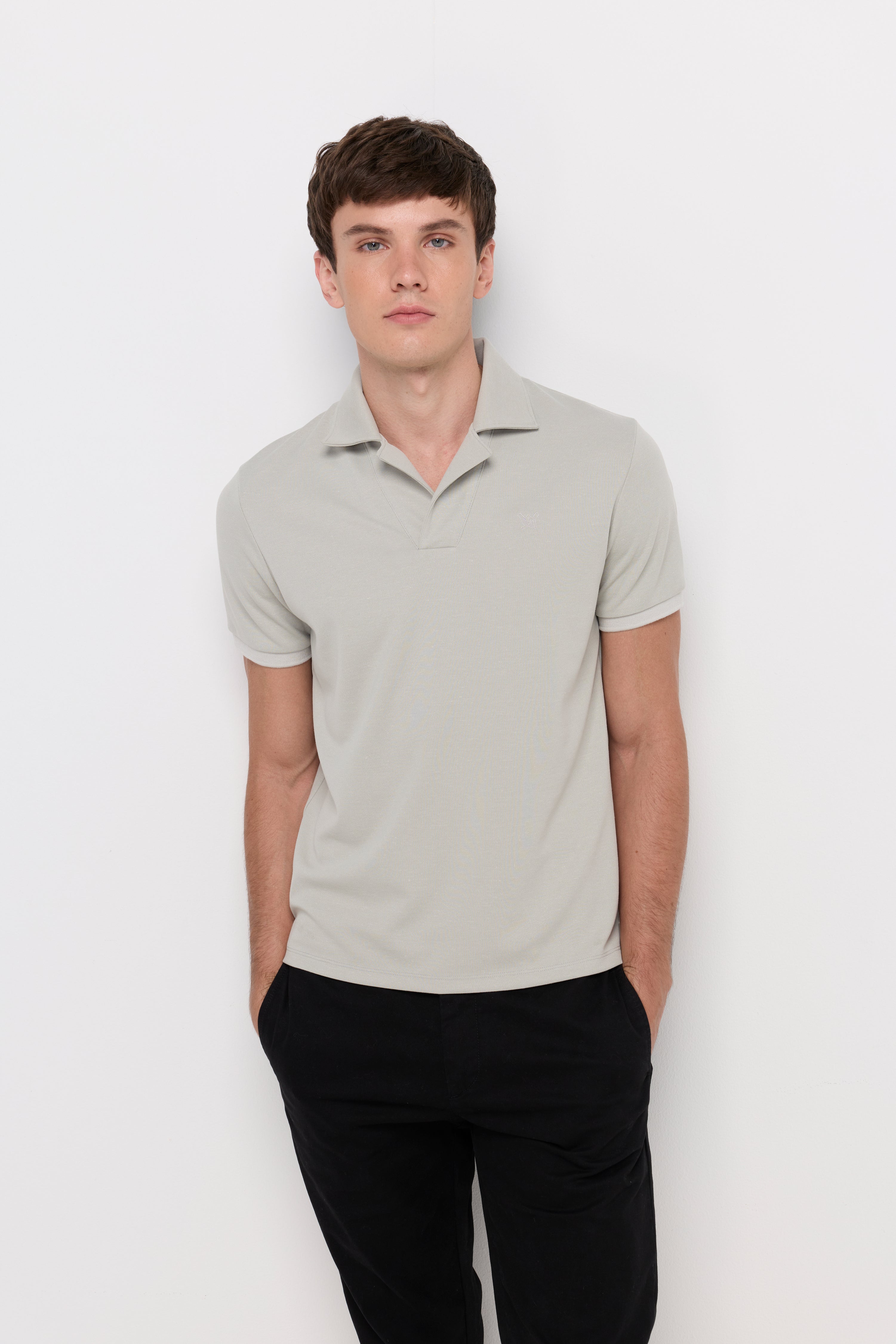 Textured Open Collar Polo Light Green