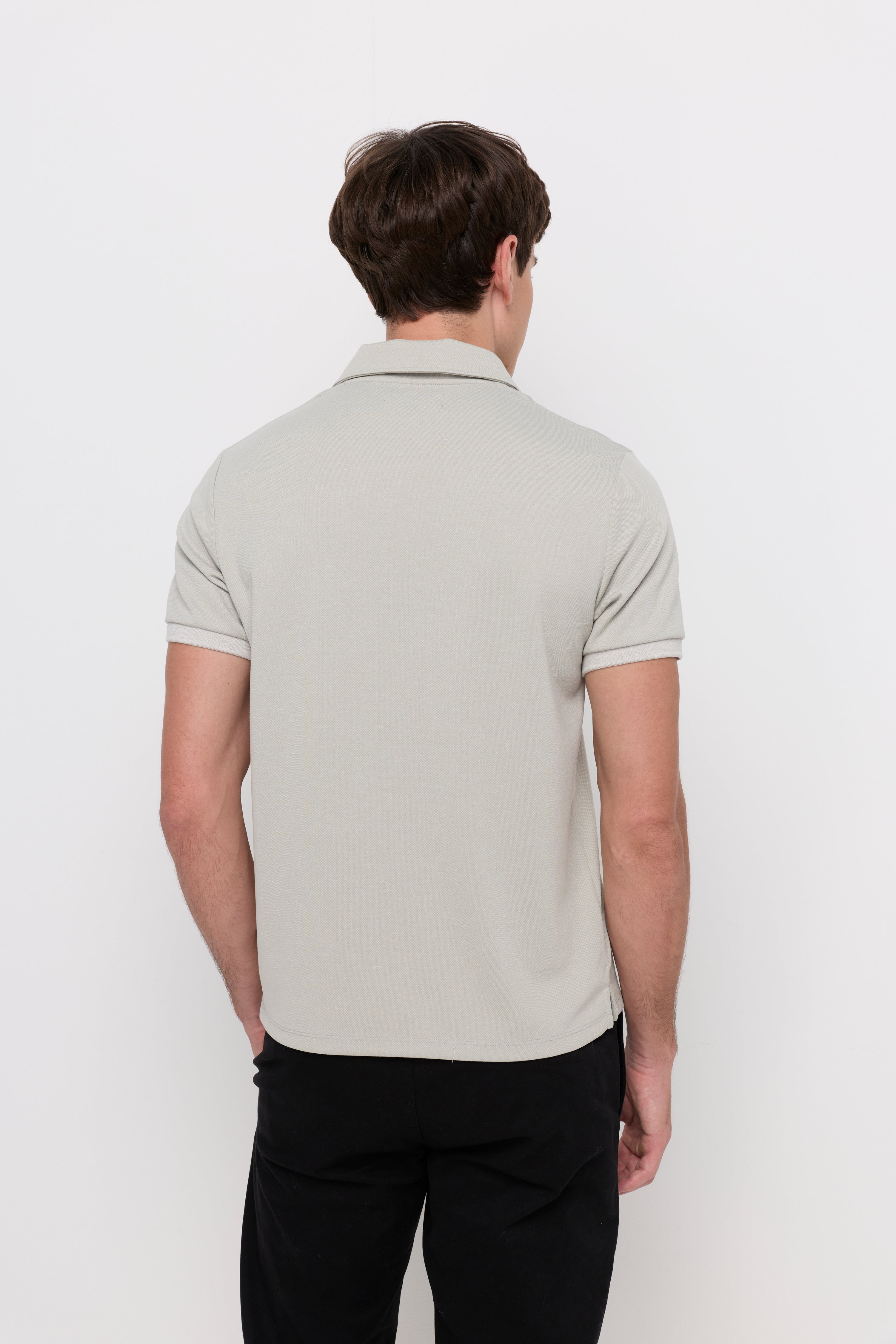 Textured Open Collar Polo Light Green