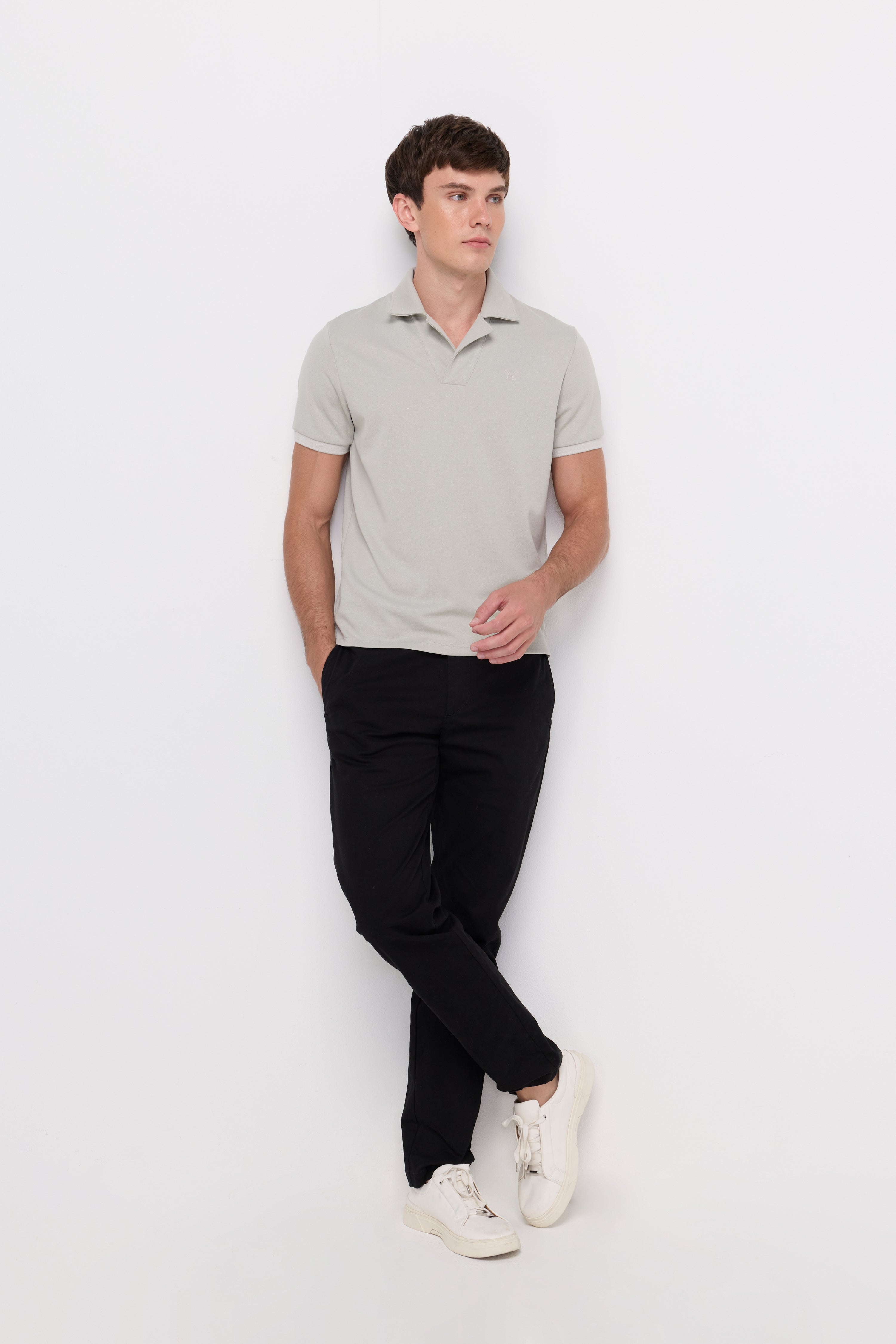 Textured Open Collar Polo Light Green