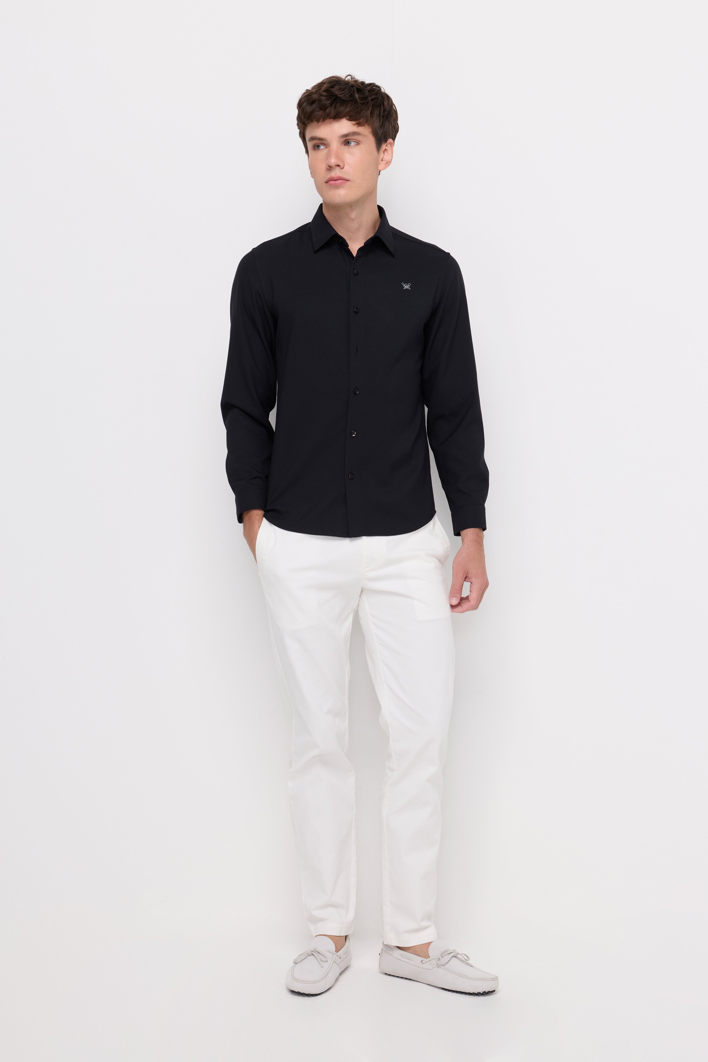 Textured Embroidered Shirt Navy