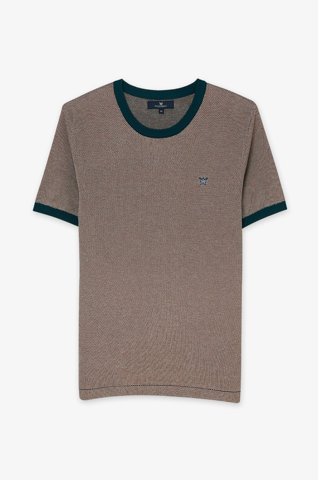 Contrast Trim Textured Knit T-Shirt Brown