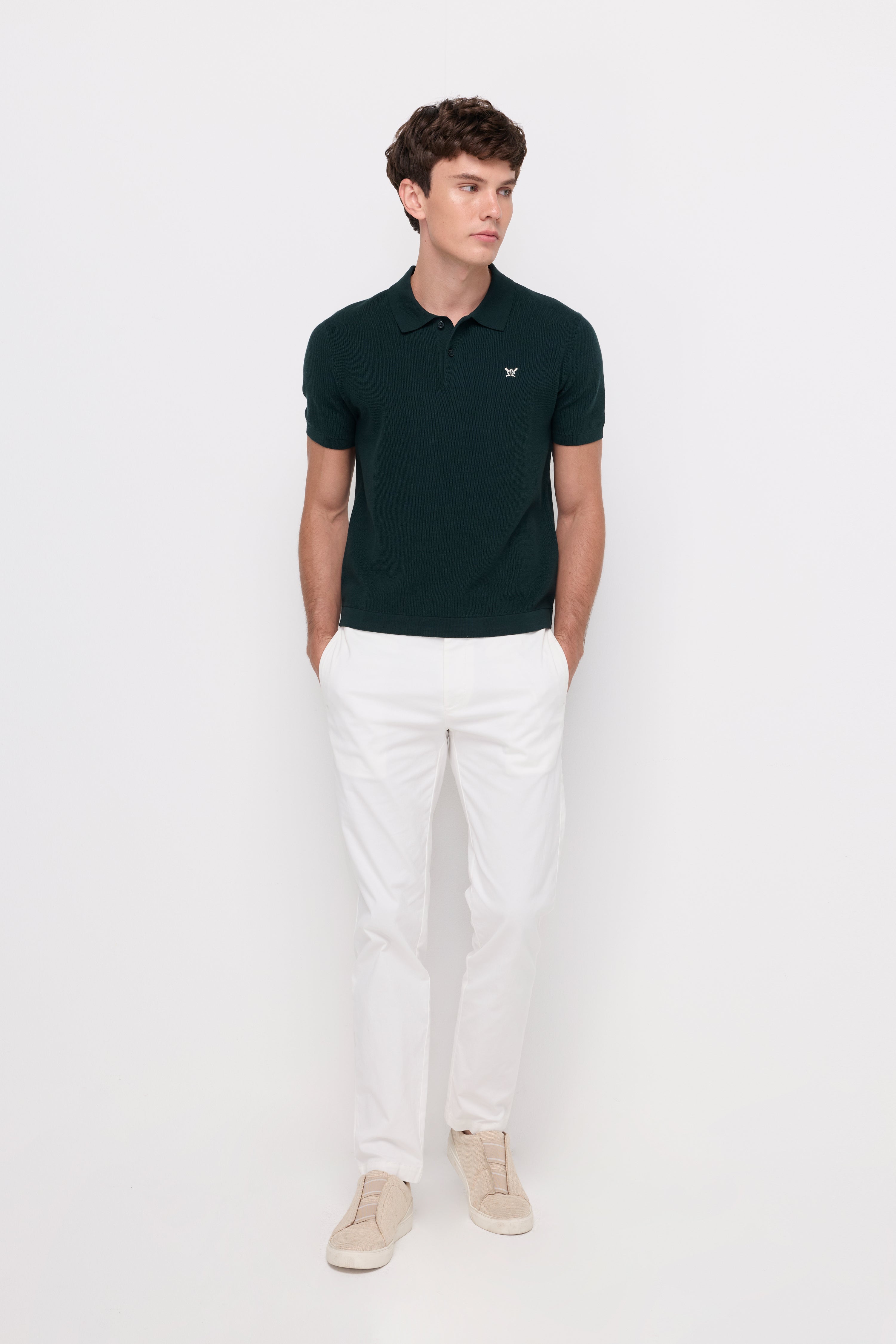 Ribbed Knit Polo Green