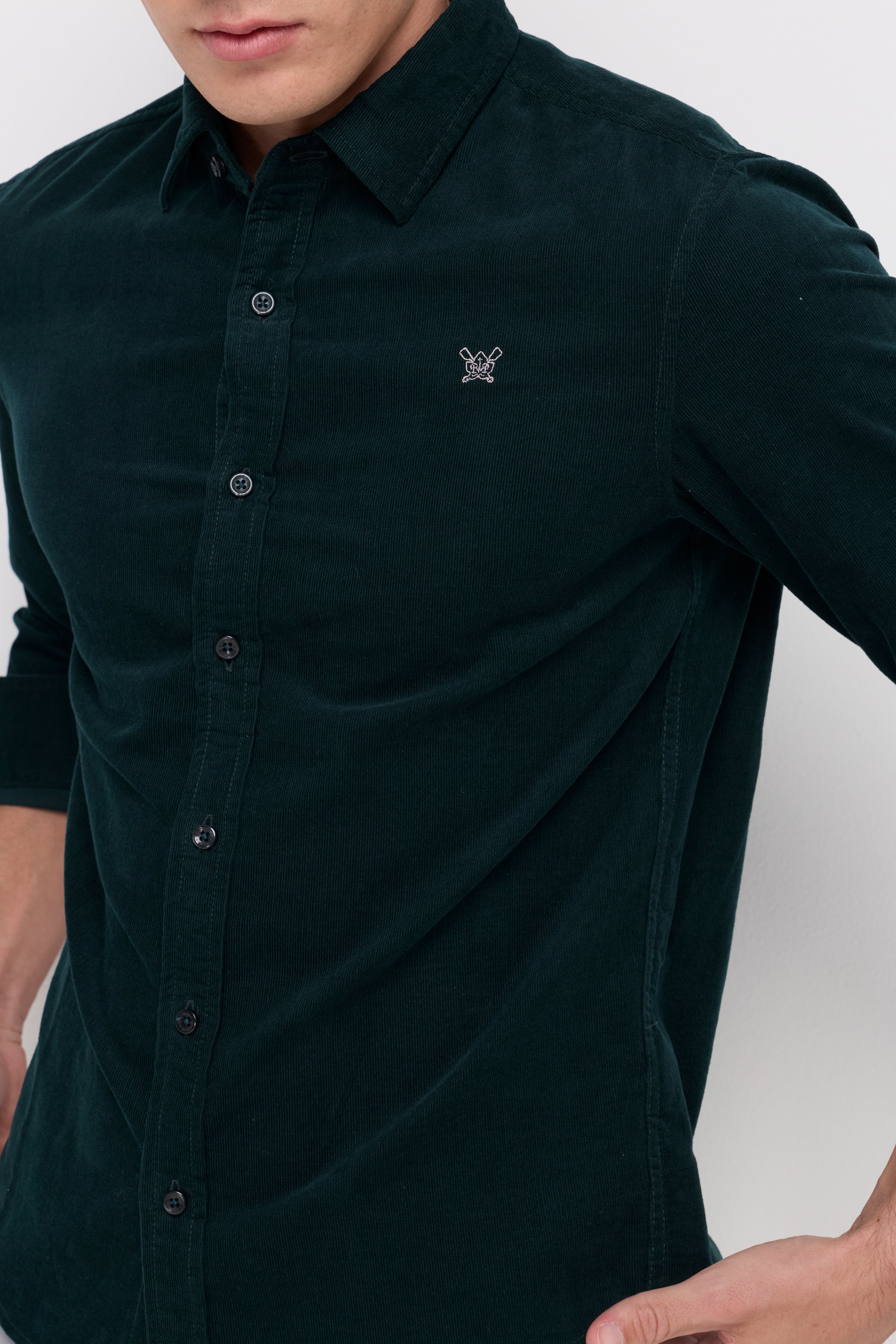 Corduroy Embroidered Shirt Green