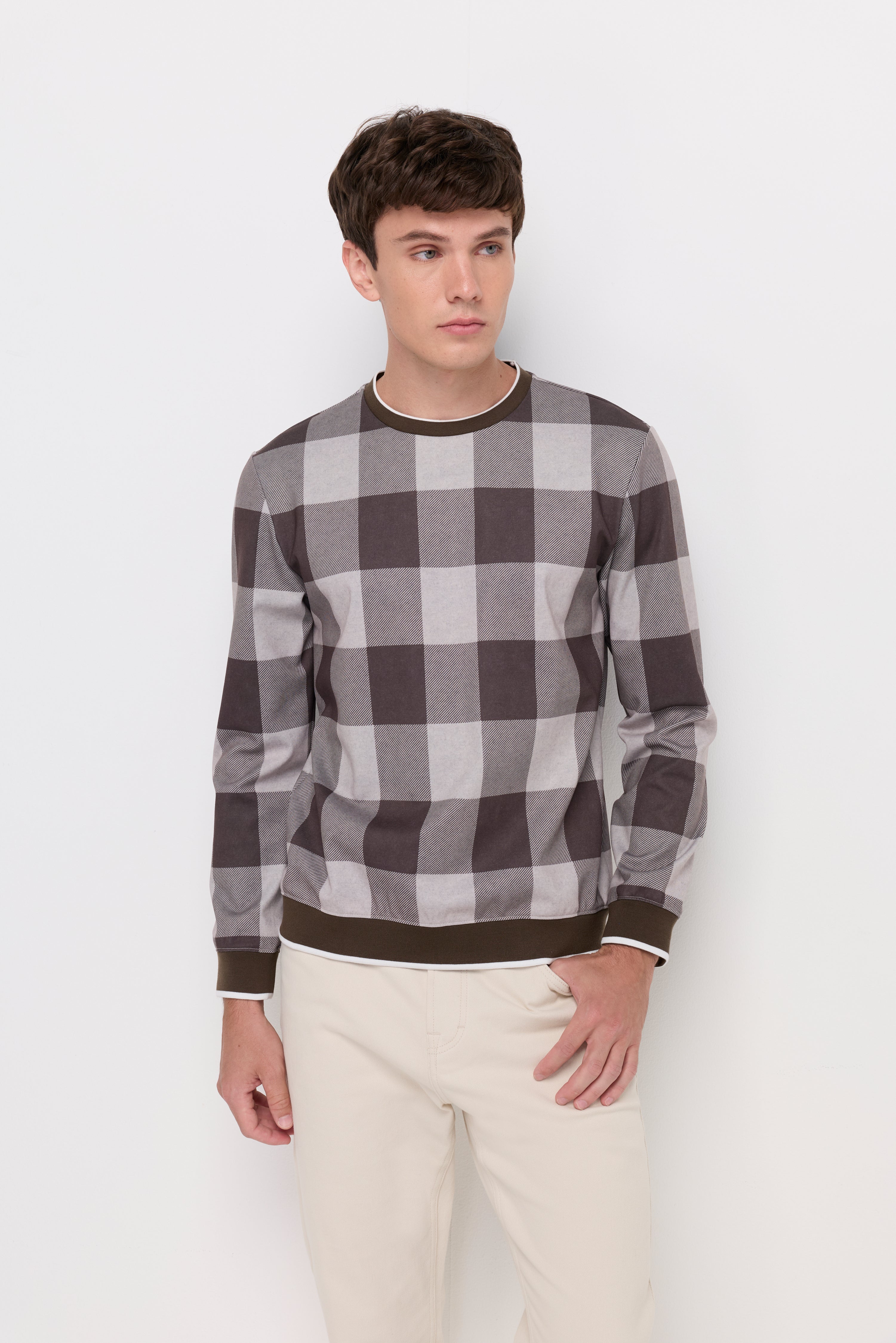Check Knit Sweatshirt Check Brown