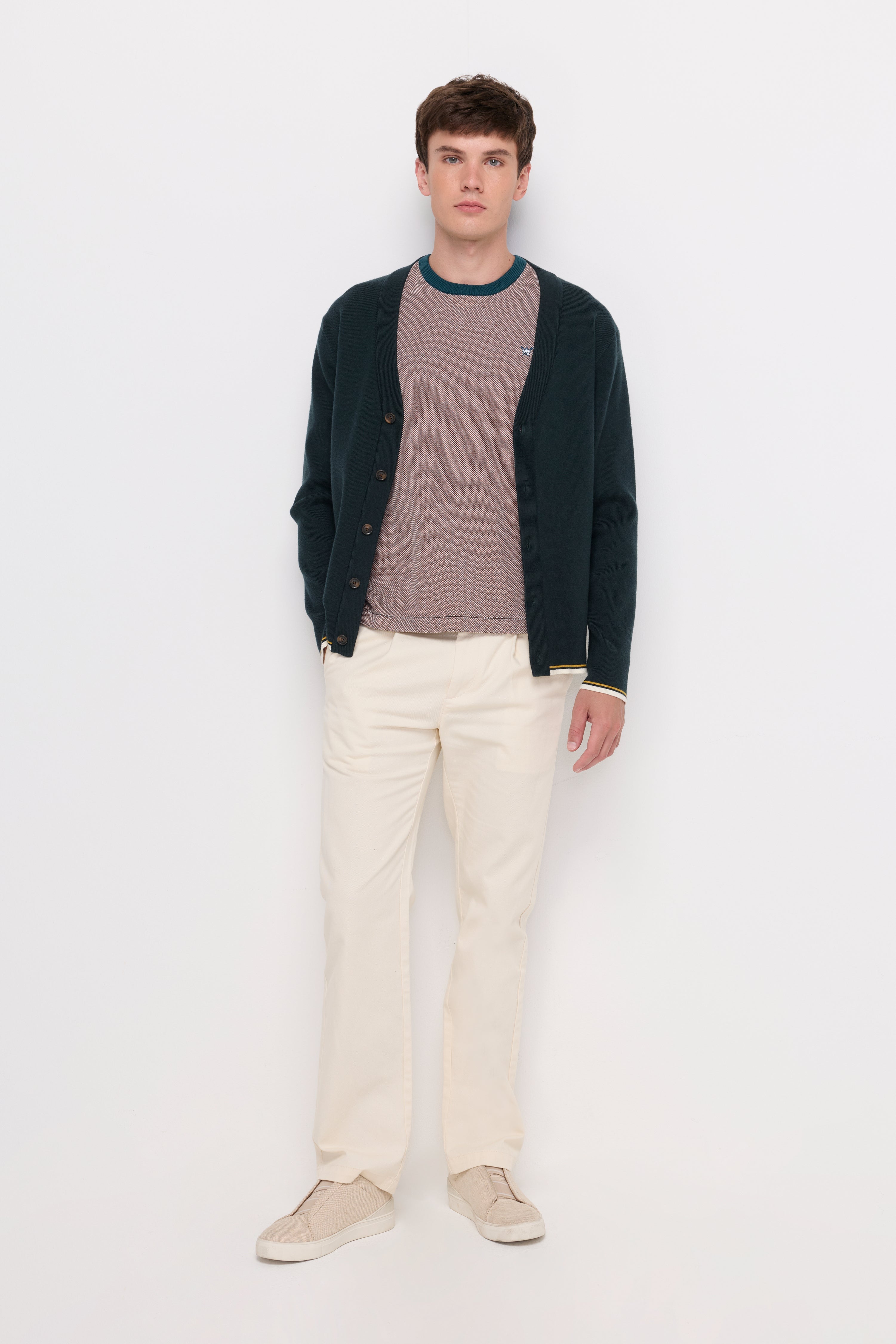 Rib-Trim Cotton Knit Cardigan Green