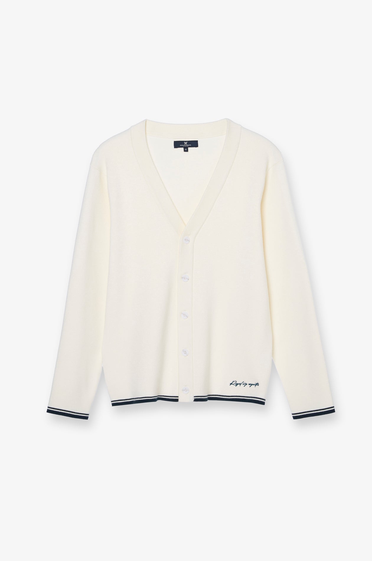 Rib-Trim Cotton Knit Cardigan Cream