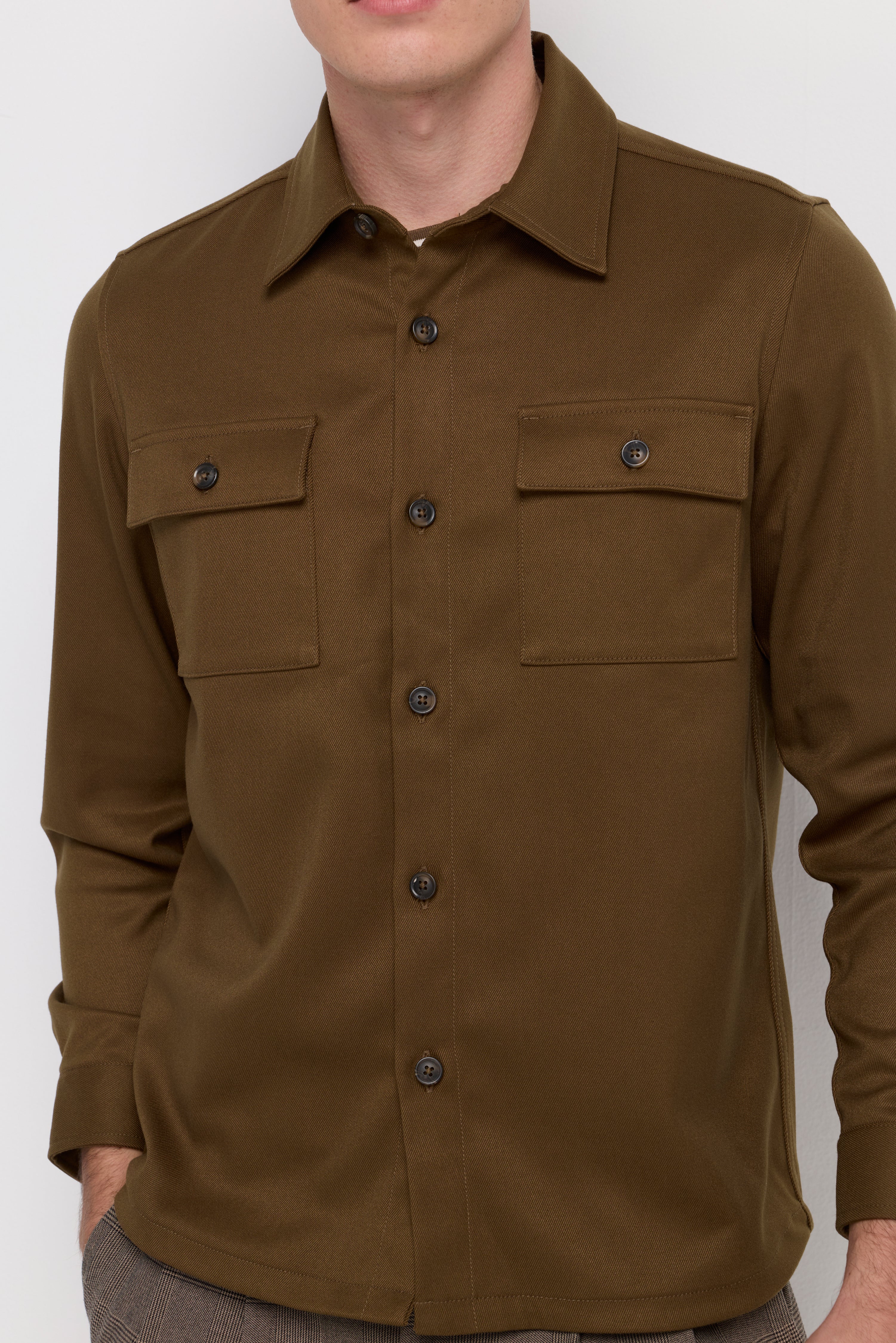 Snap Button Overshirt Brown