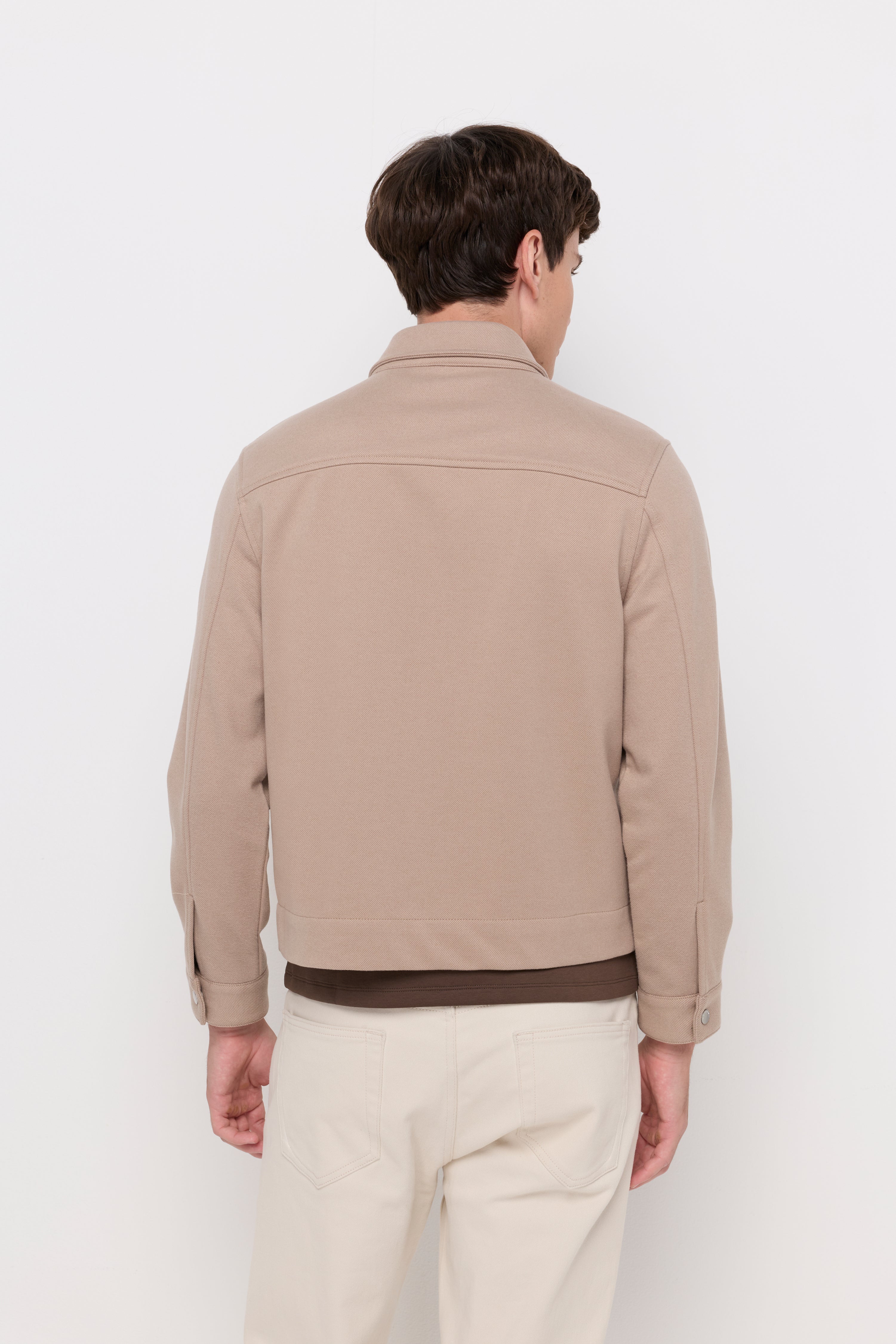 Textured Zip-Front Harrington Jacket Beige