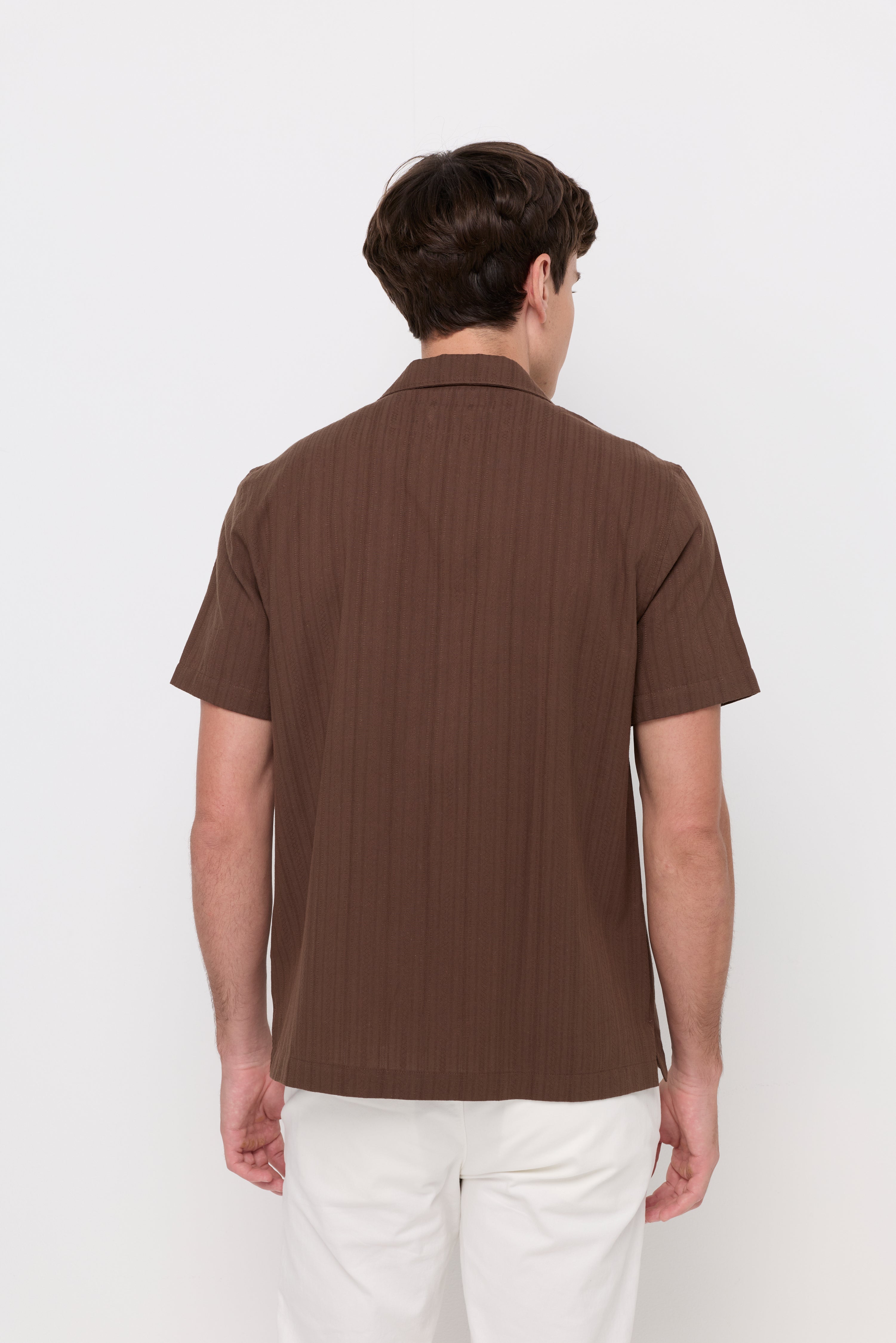 Textured Camp Collar Shirt Brown