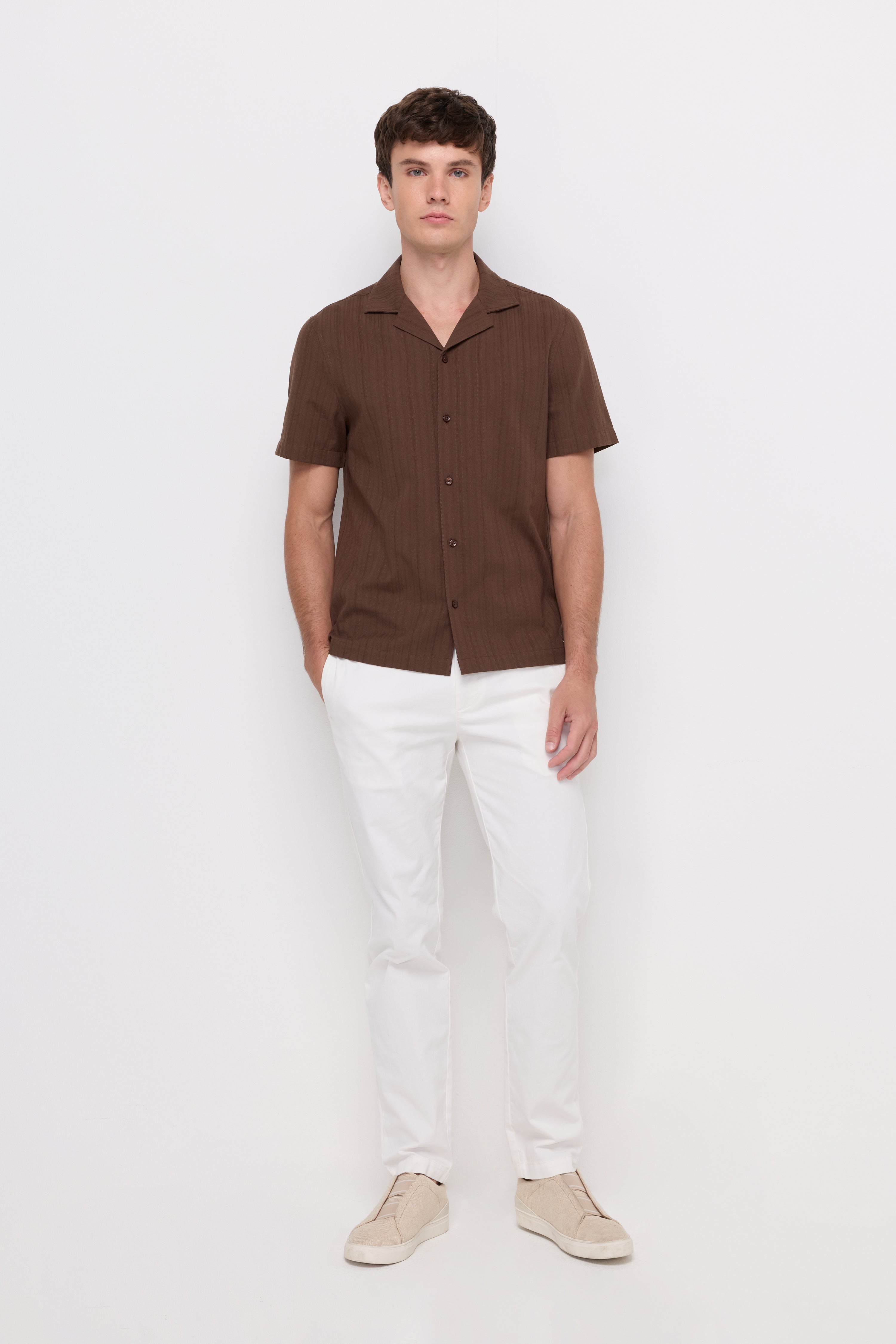 Textured Camp Collar Shirt Brown