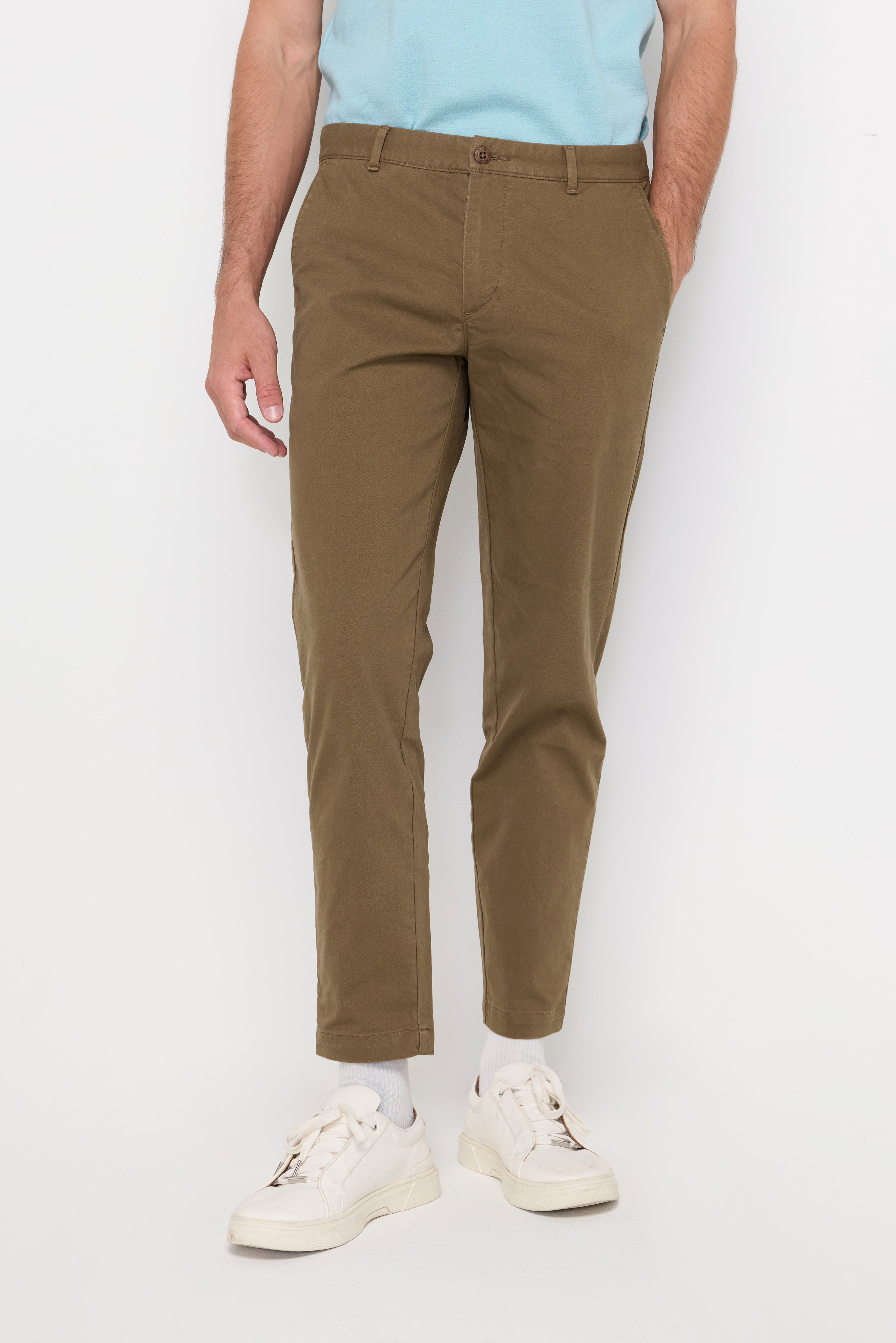 Slim-Fit Cotton Trousers Brown