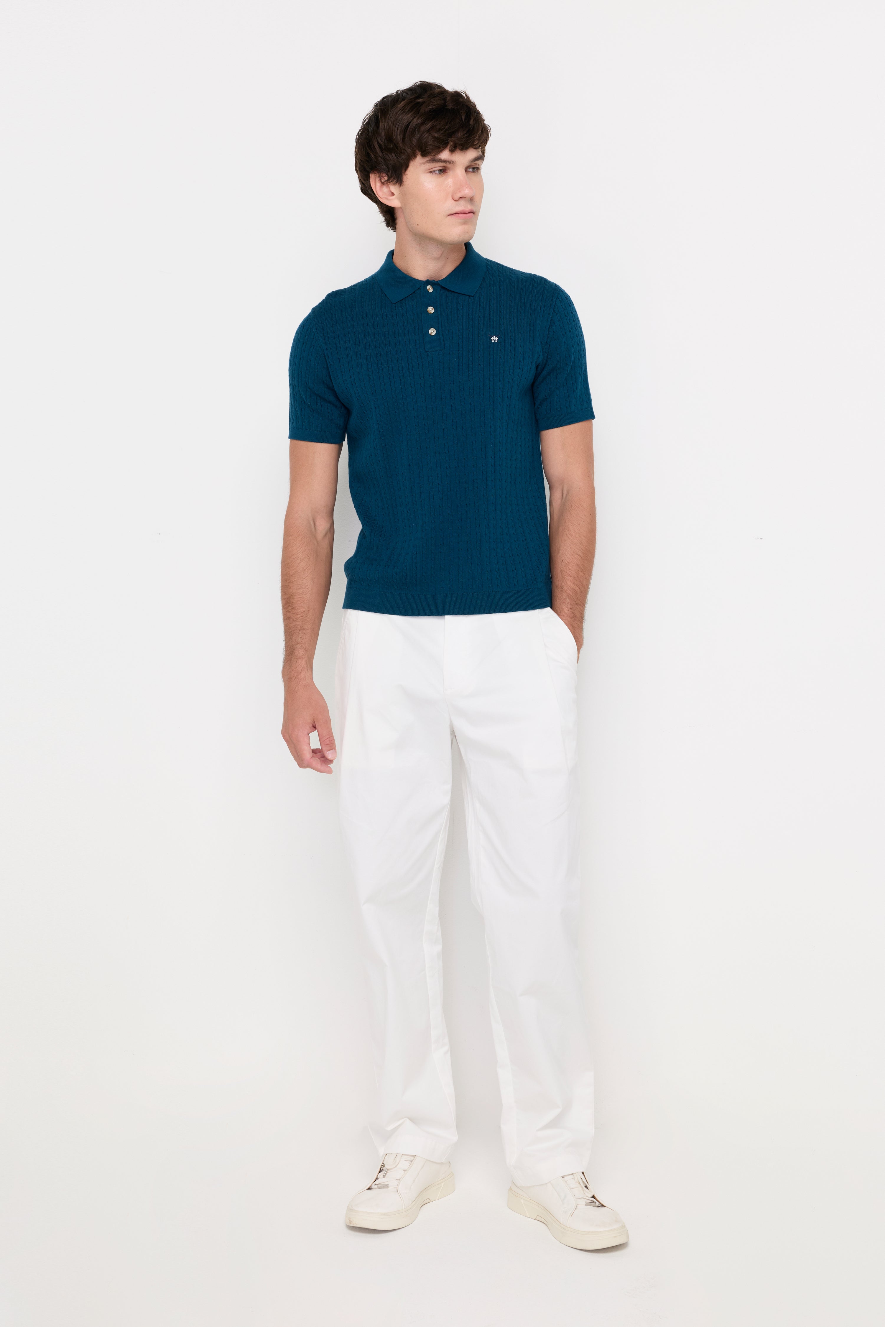 Textured Knit Polo Shirt Dark Blue