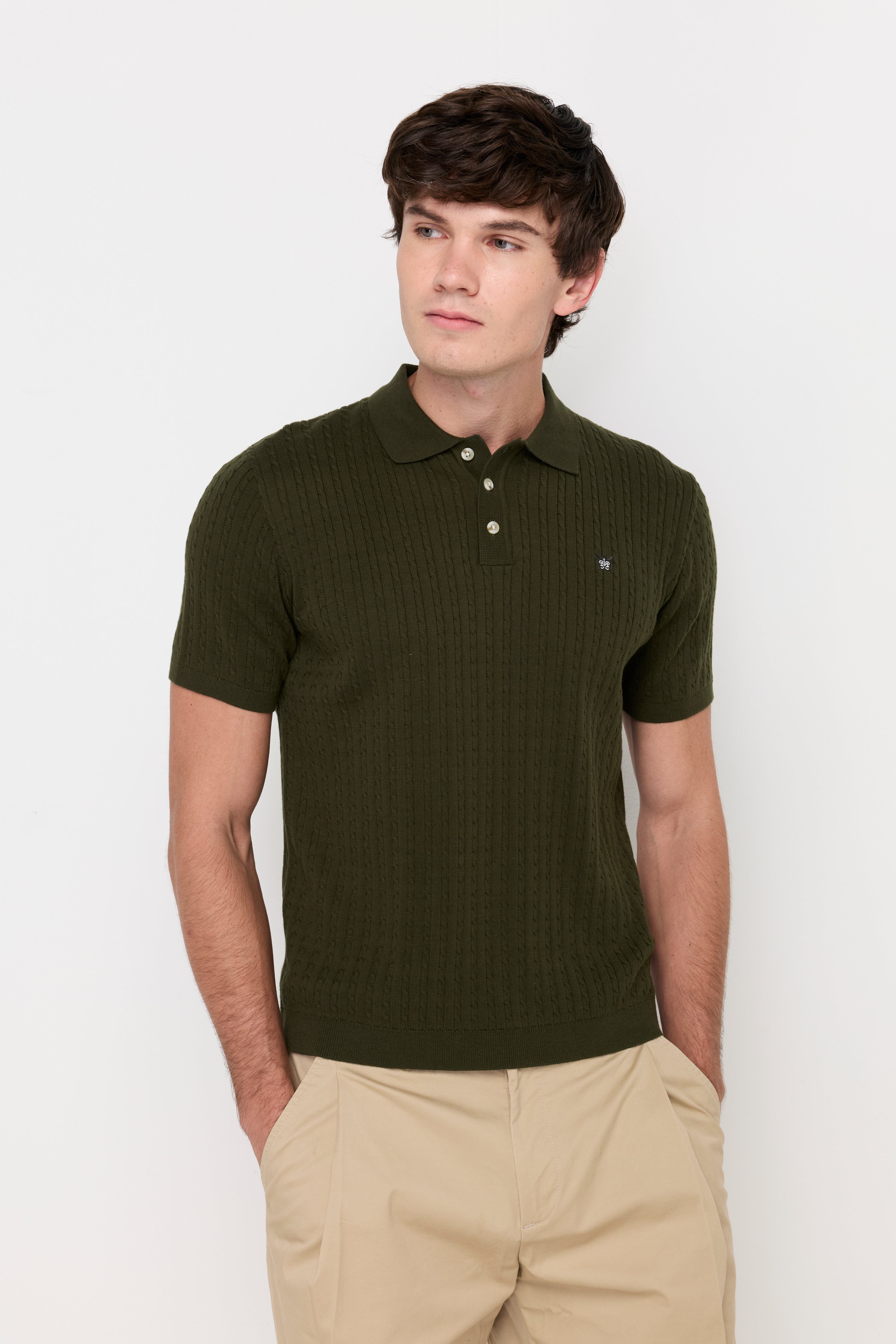Textured Knit Polo Shirt Dark Green