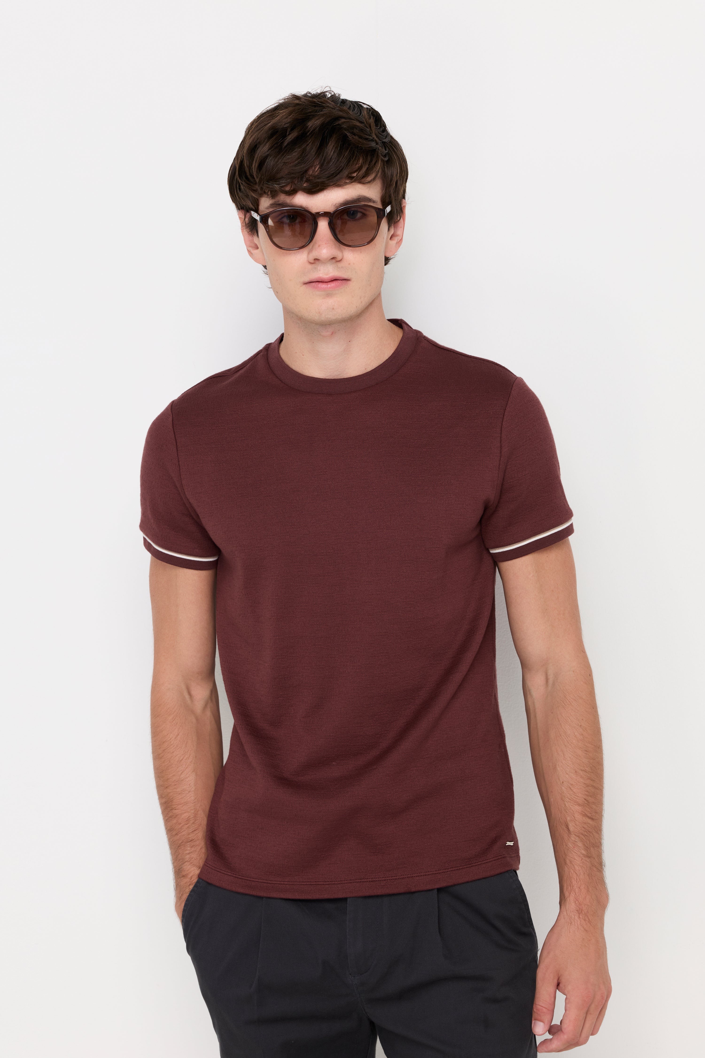 Contrast Trim Knit Tee Dark Brown