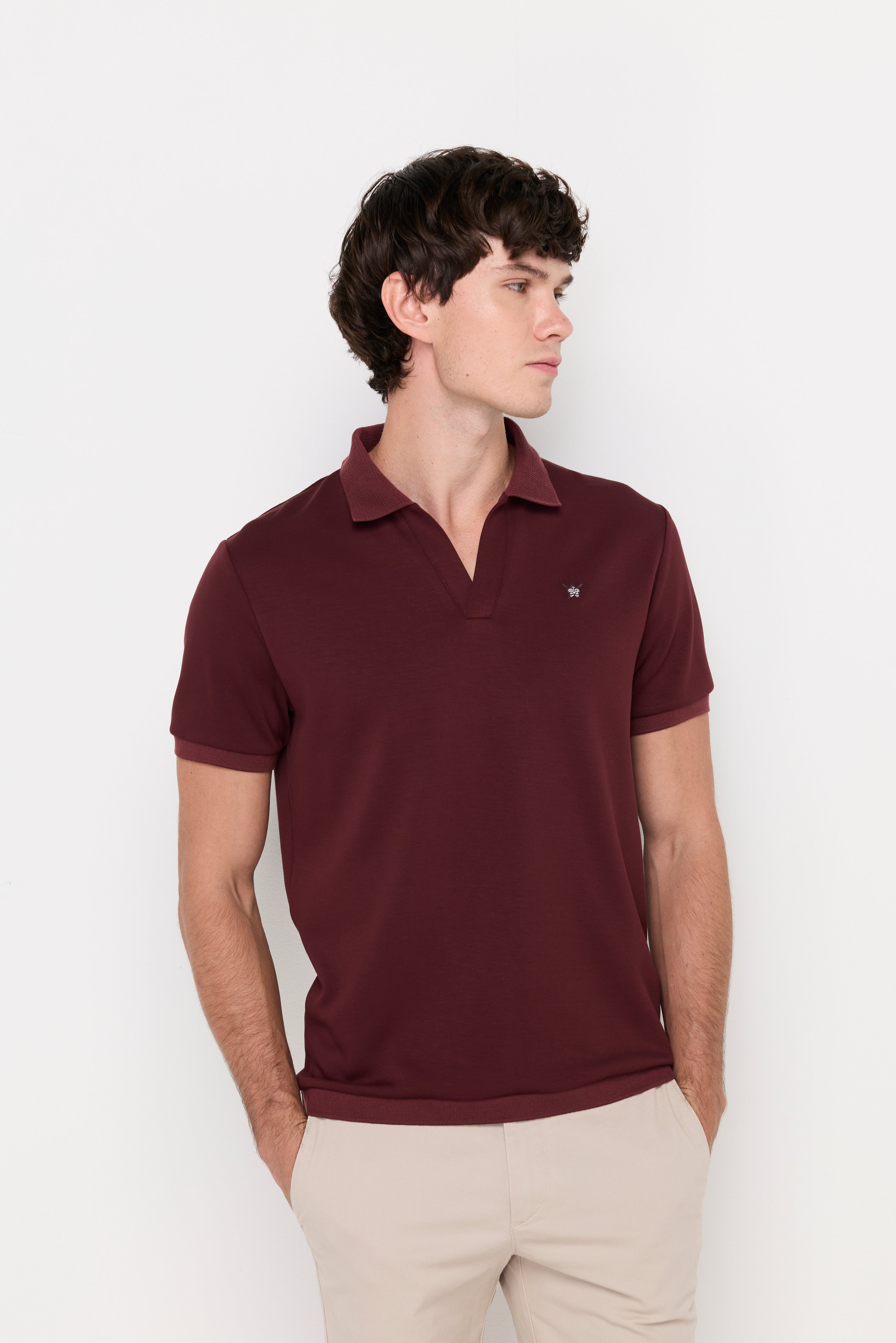 Essential Textured Knit Polo Maroon