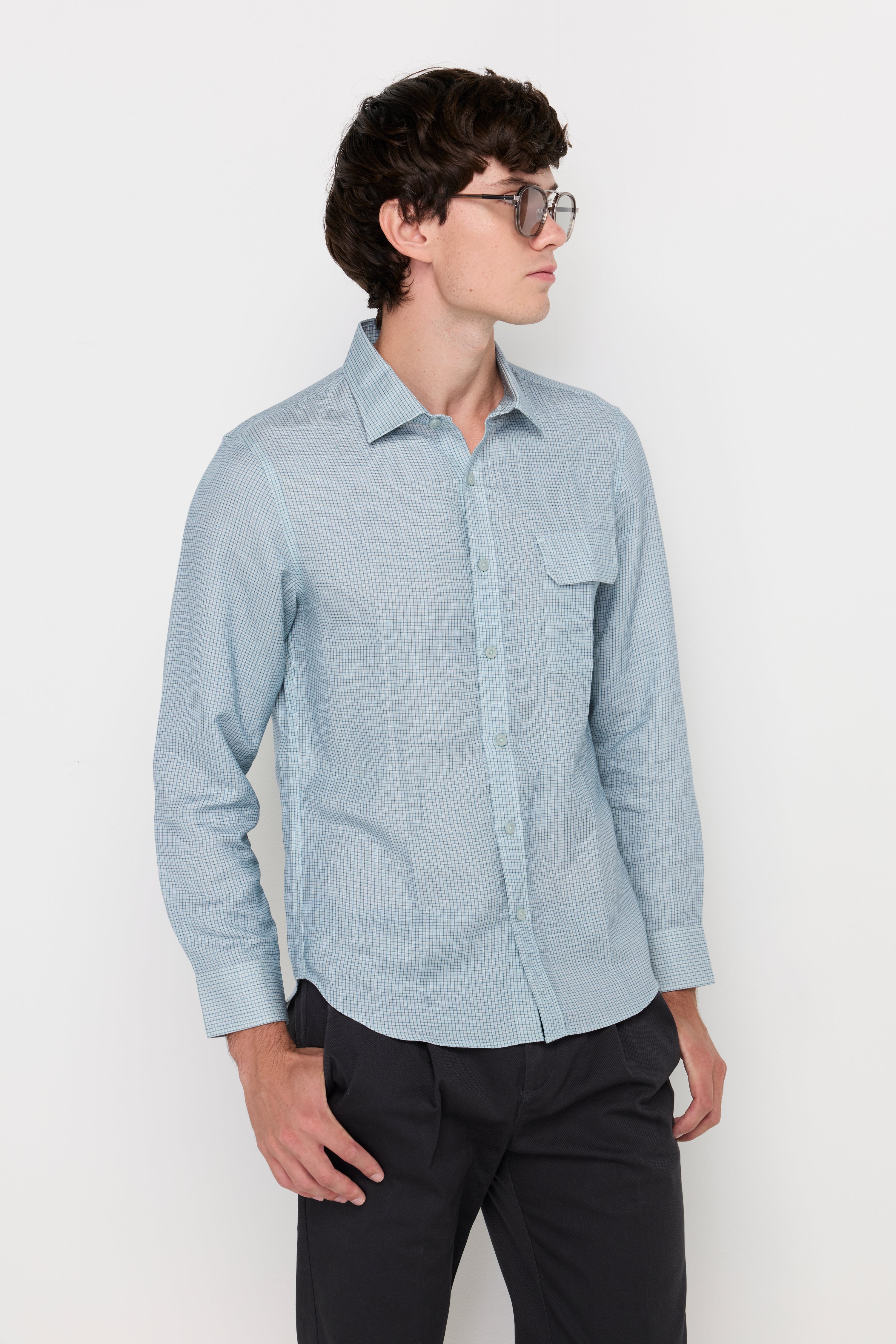 Textured Long-Sleeve Shirt Light Blue