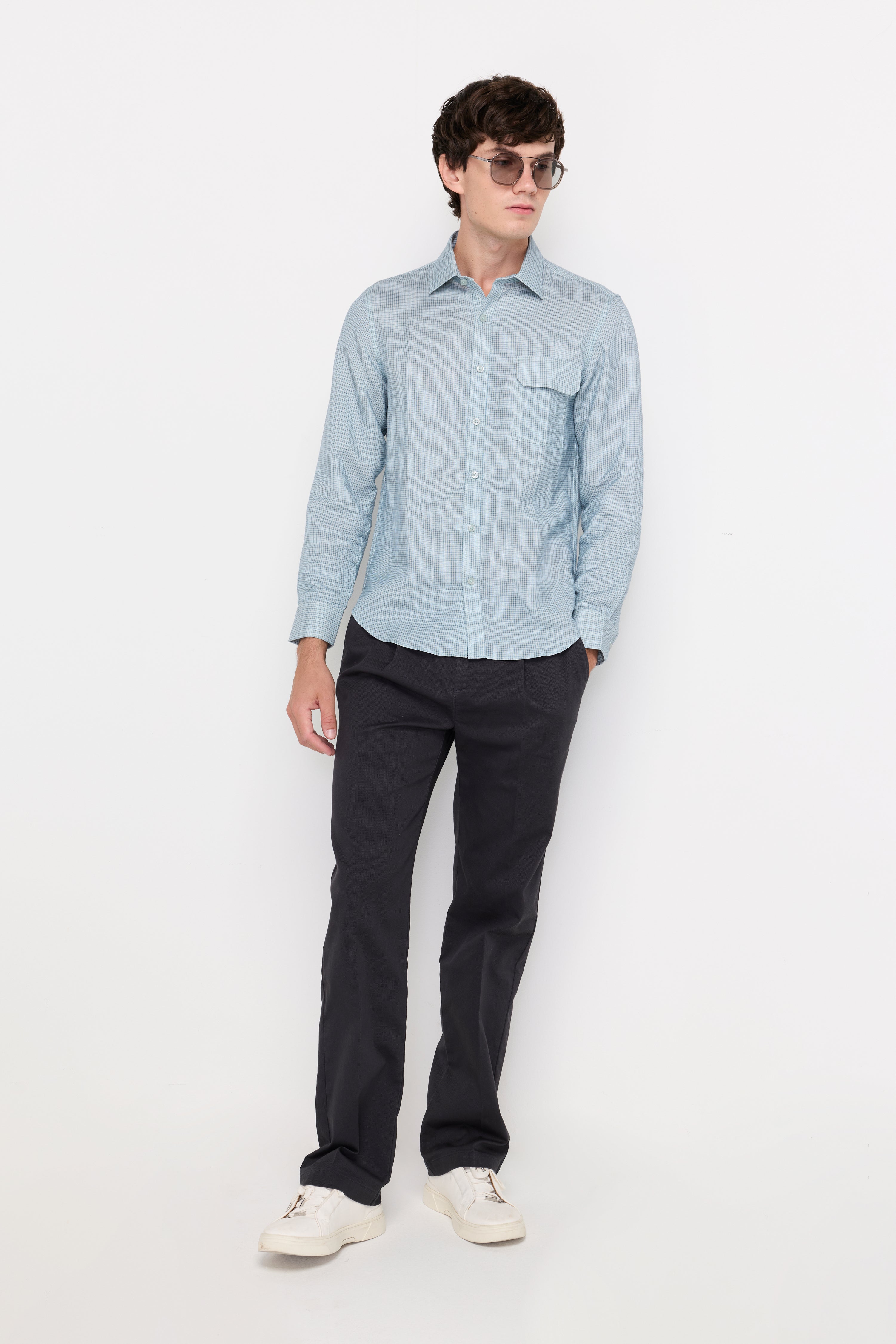 Textured Long-Sleeve Shirt Light Blue