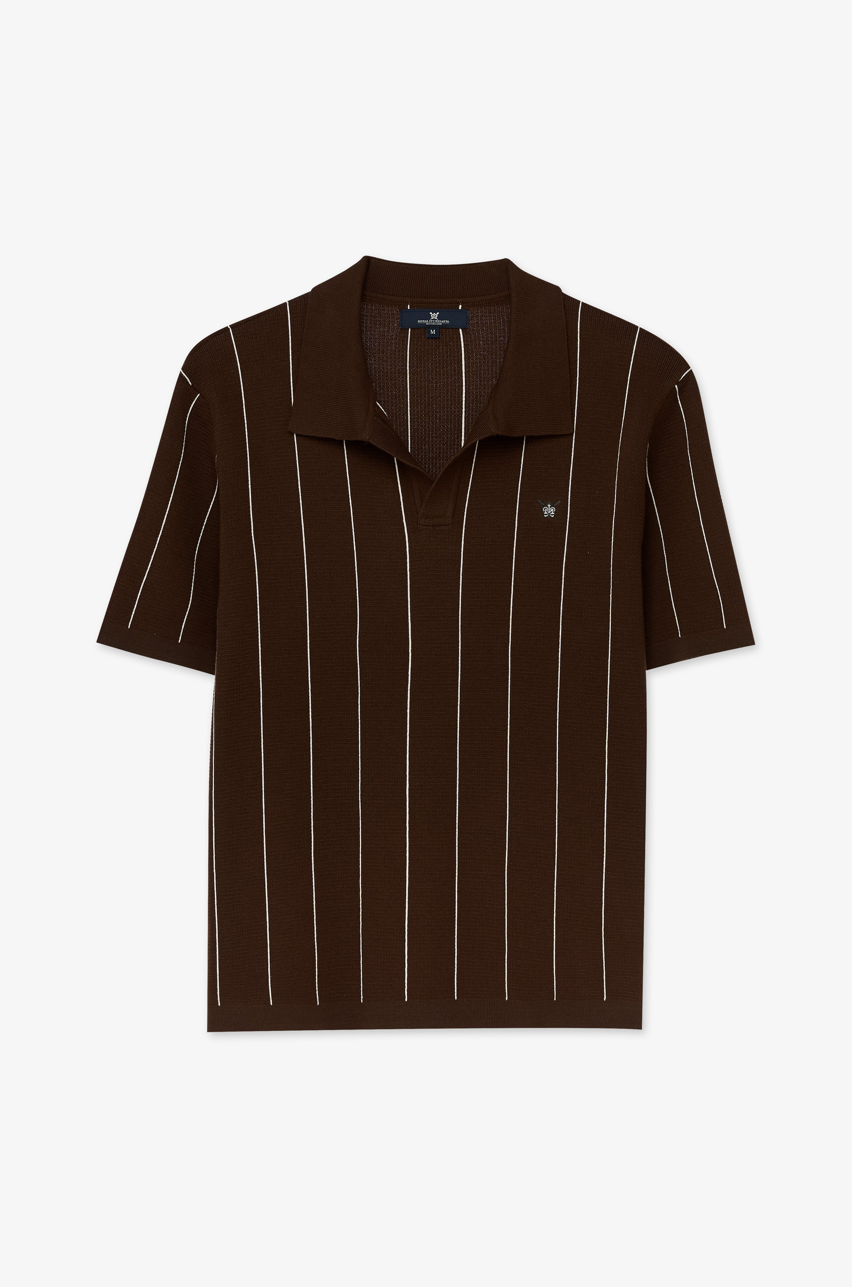 Vertical Stripe Textured Knit Polo Striped Brown