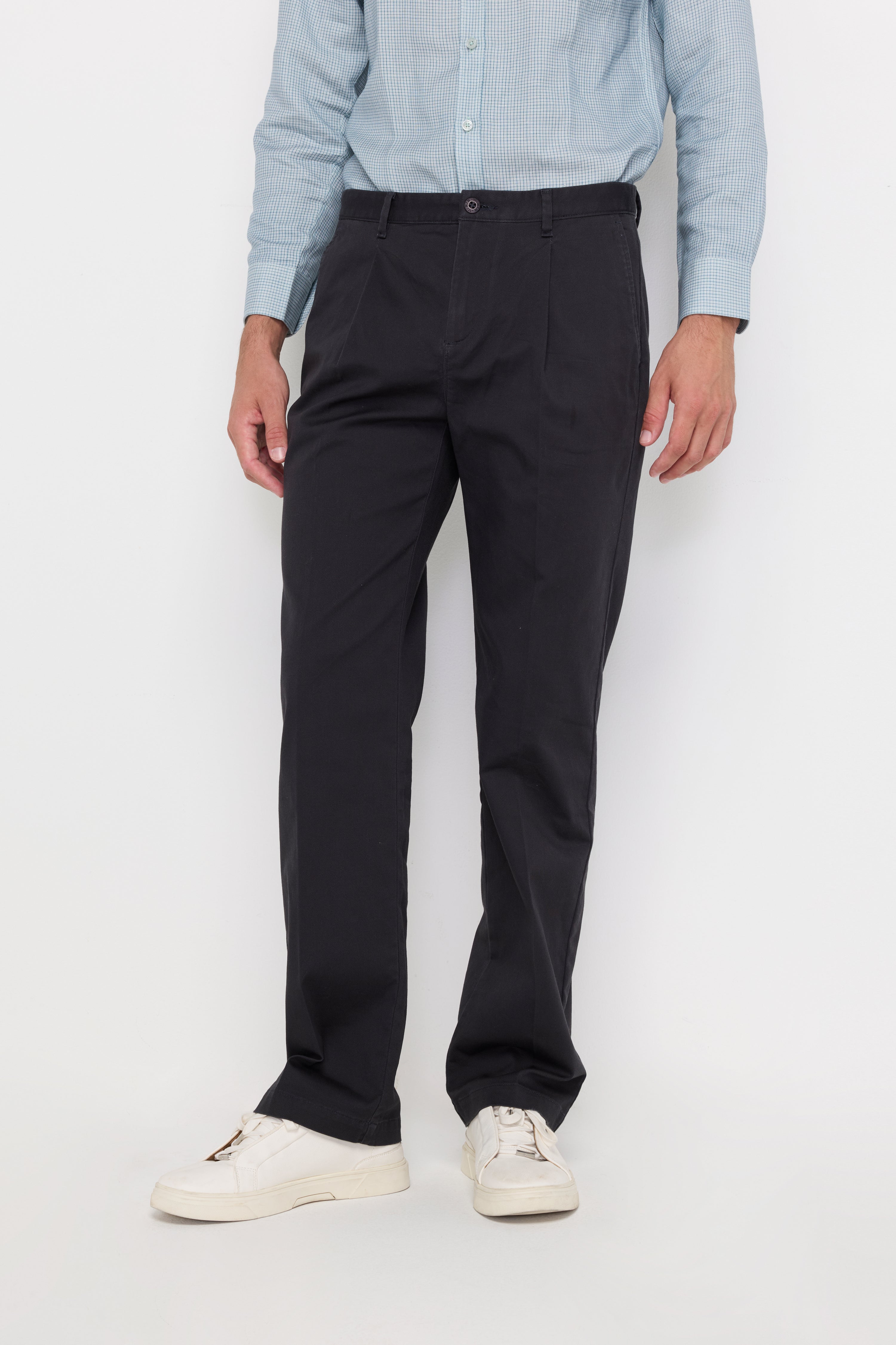 Micro-Textured Straight-Leg Trousers Dark Grey