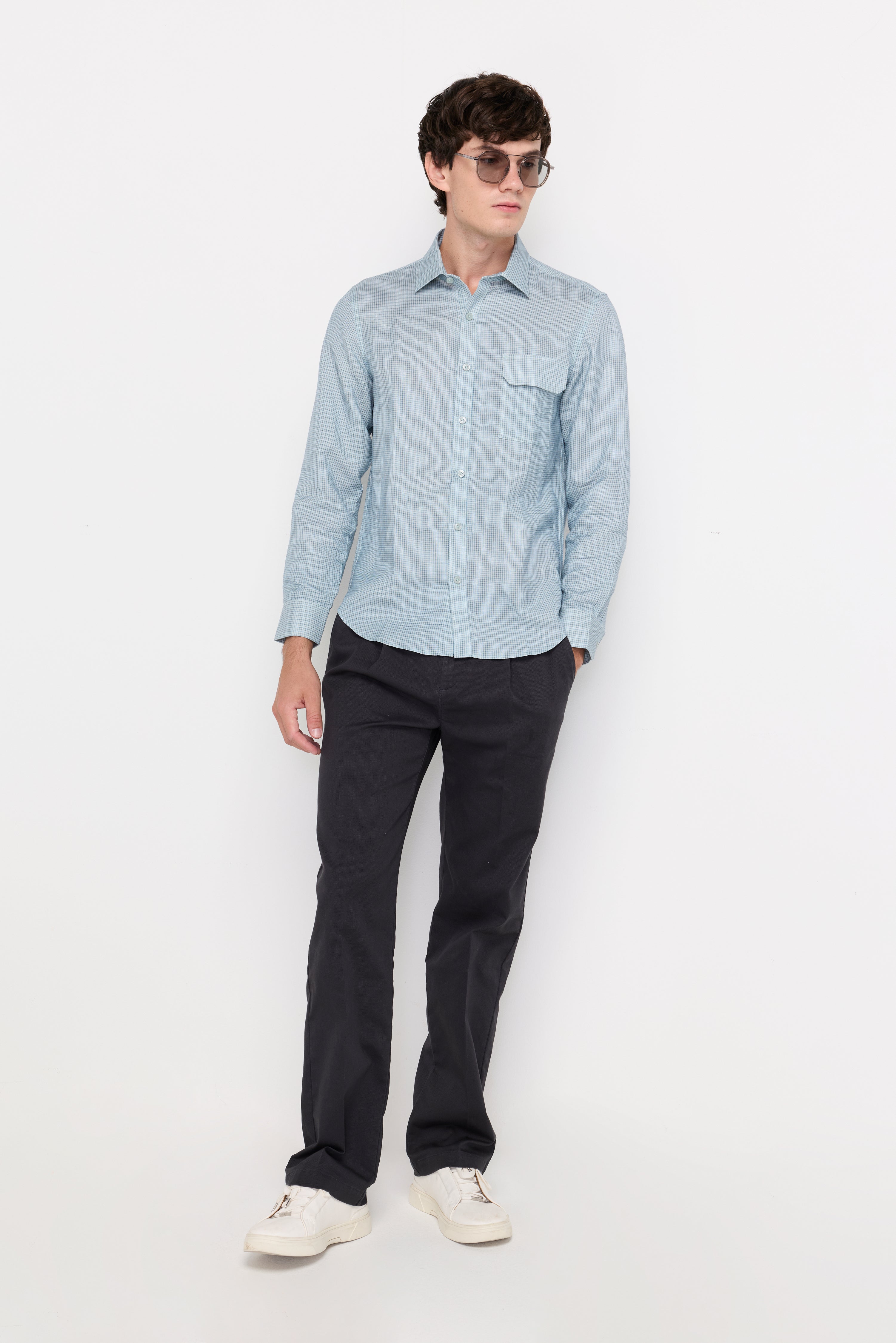 Micro-Textured Straight-Leg Trousers Dark Grey