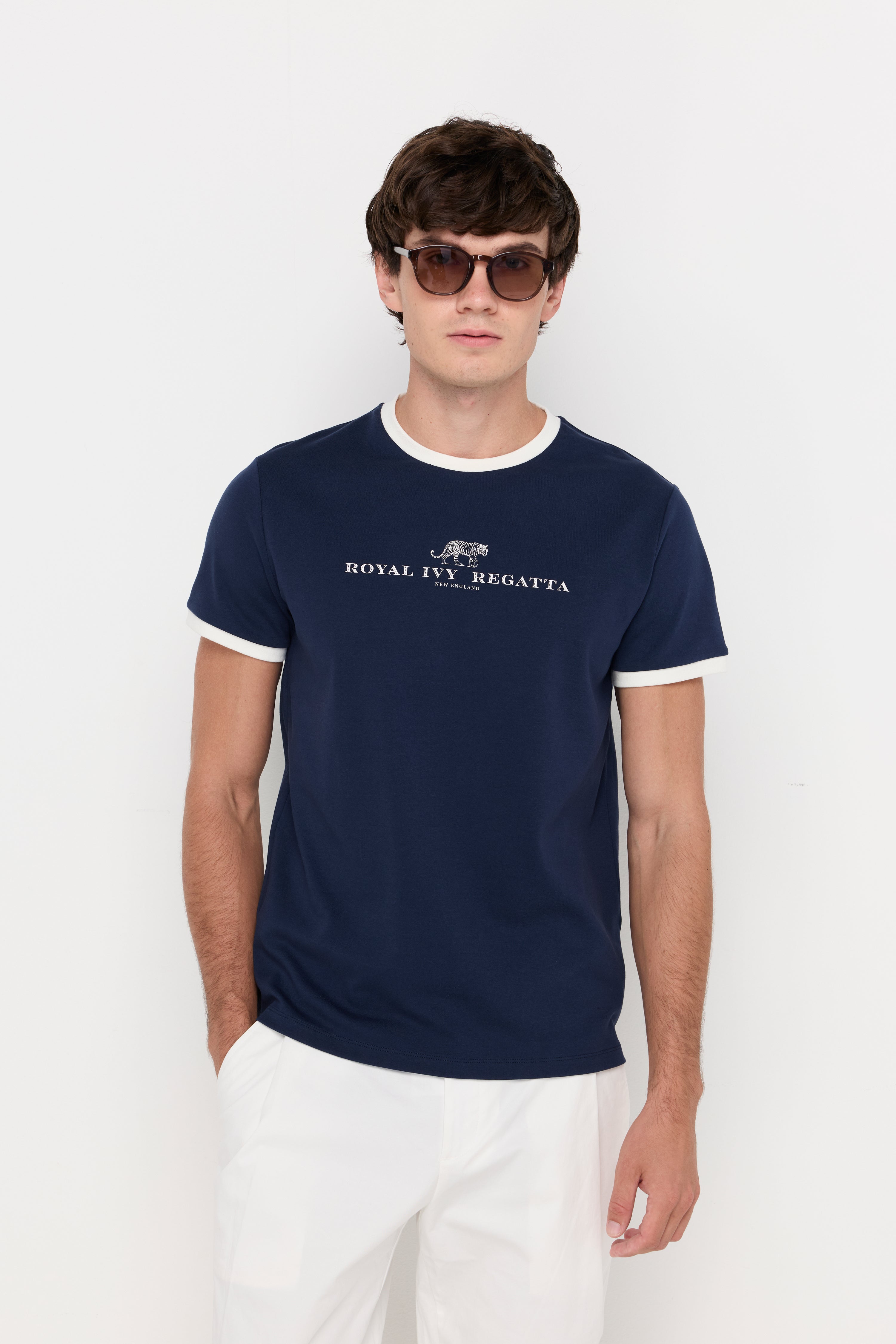 Contrast Trim Logo Knit Tee Navy