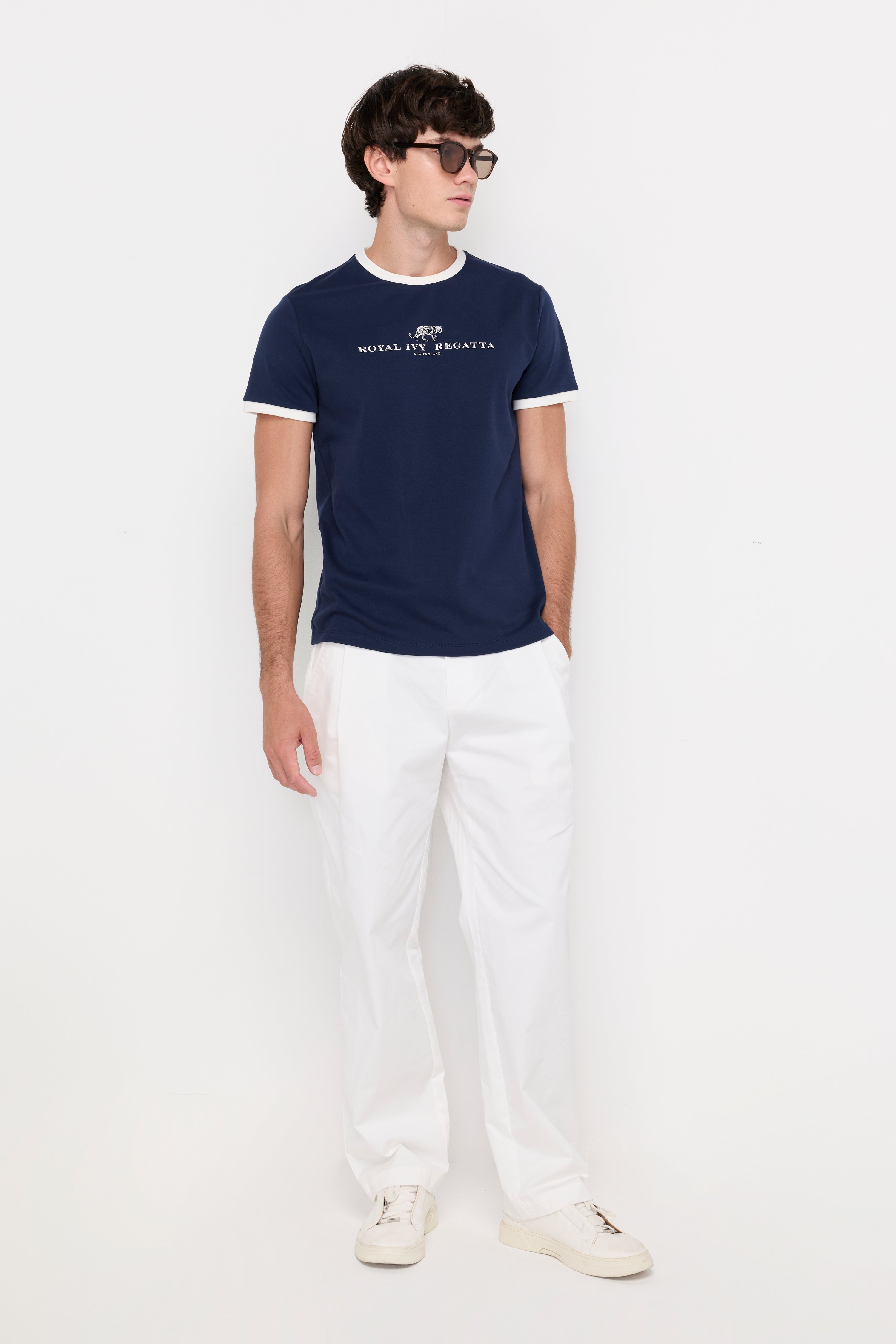 Contrast Trim Logo Knit Tee Navy