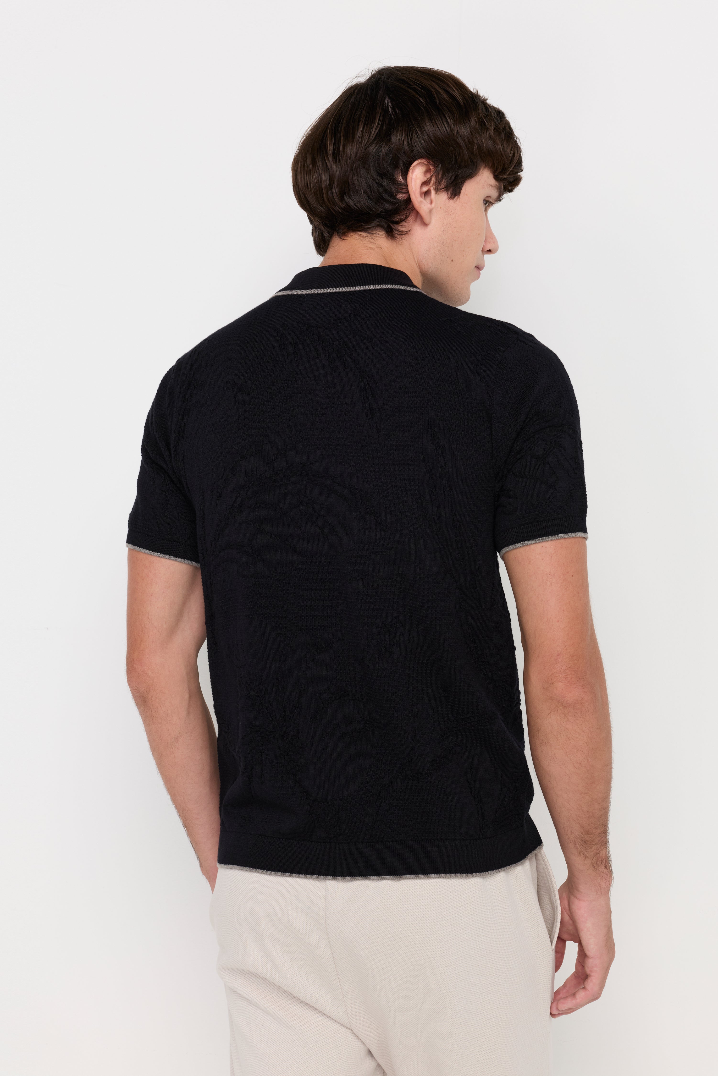Contrast Trim Knit Cardigan Polo Black
