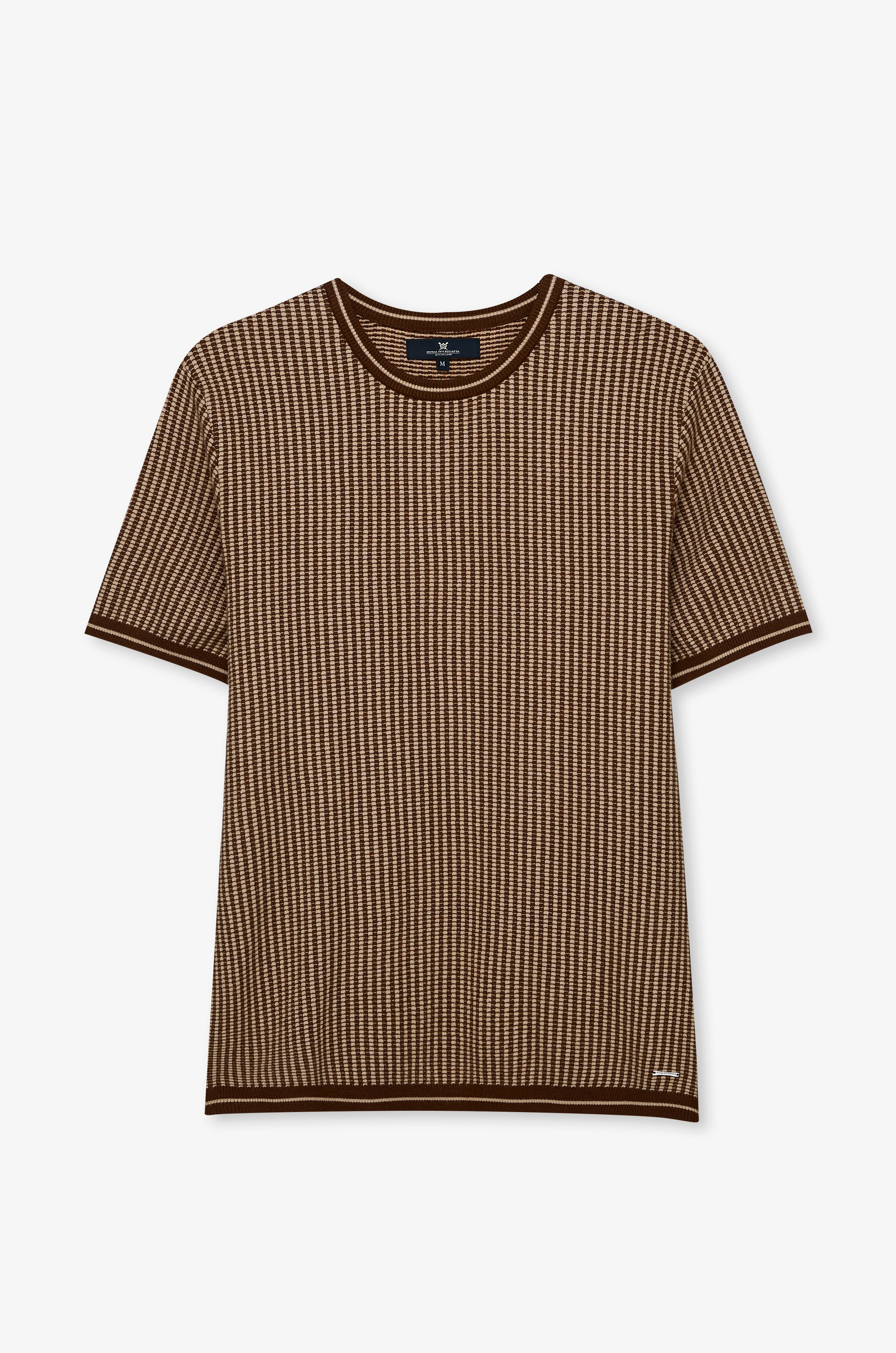 Vertical Micro-Stripe Knit Tee Dark Brown