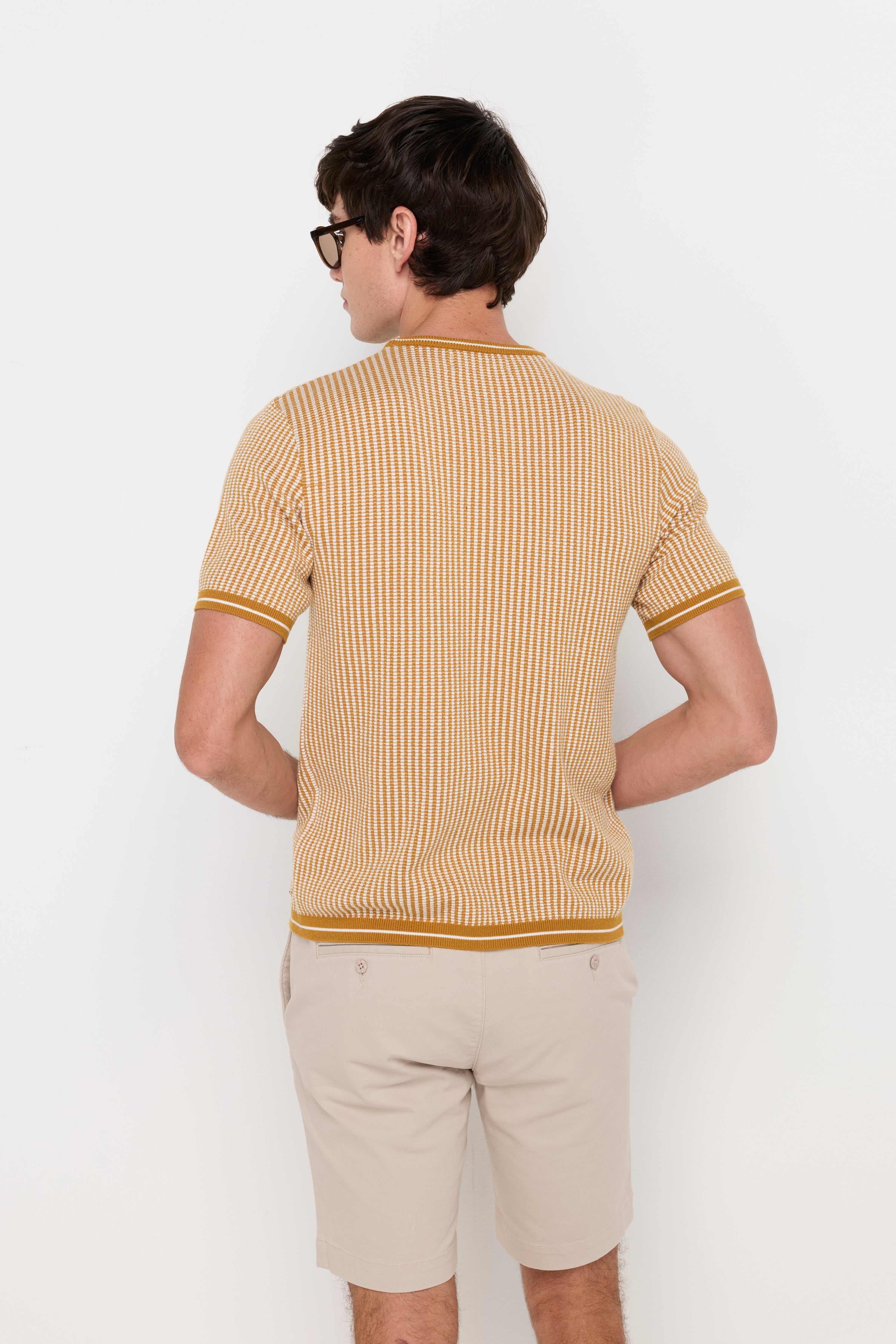 Vertical Micro-Stripe Knit Tee Yellow