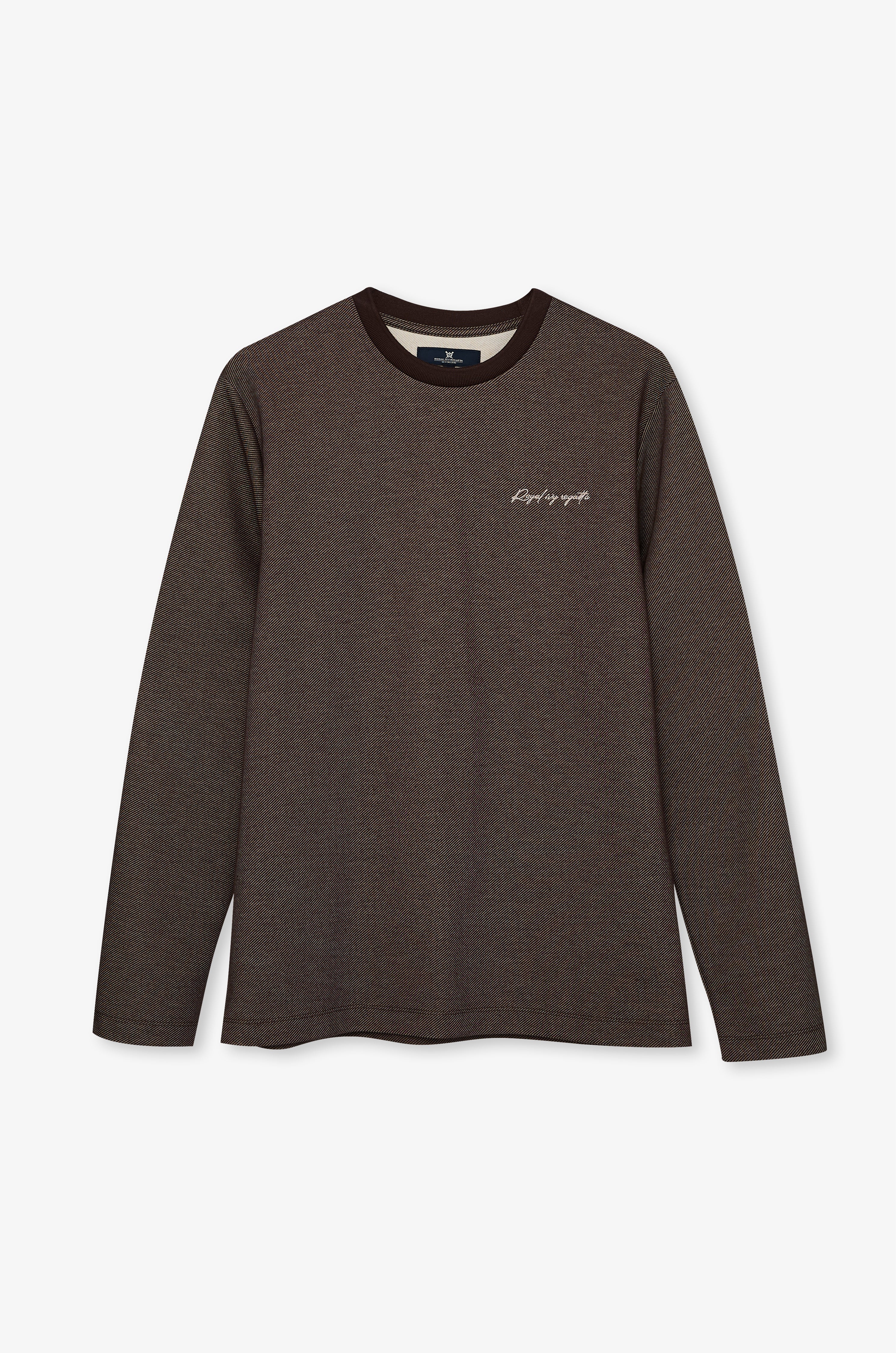 Micro-Textured Knit Crew Neck Top Dark Brown