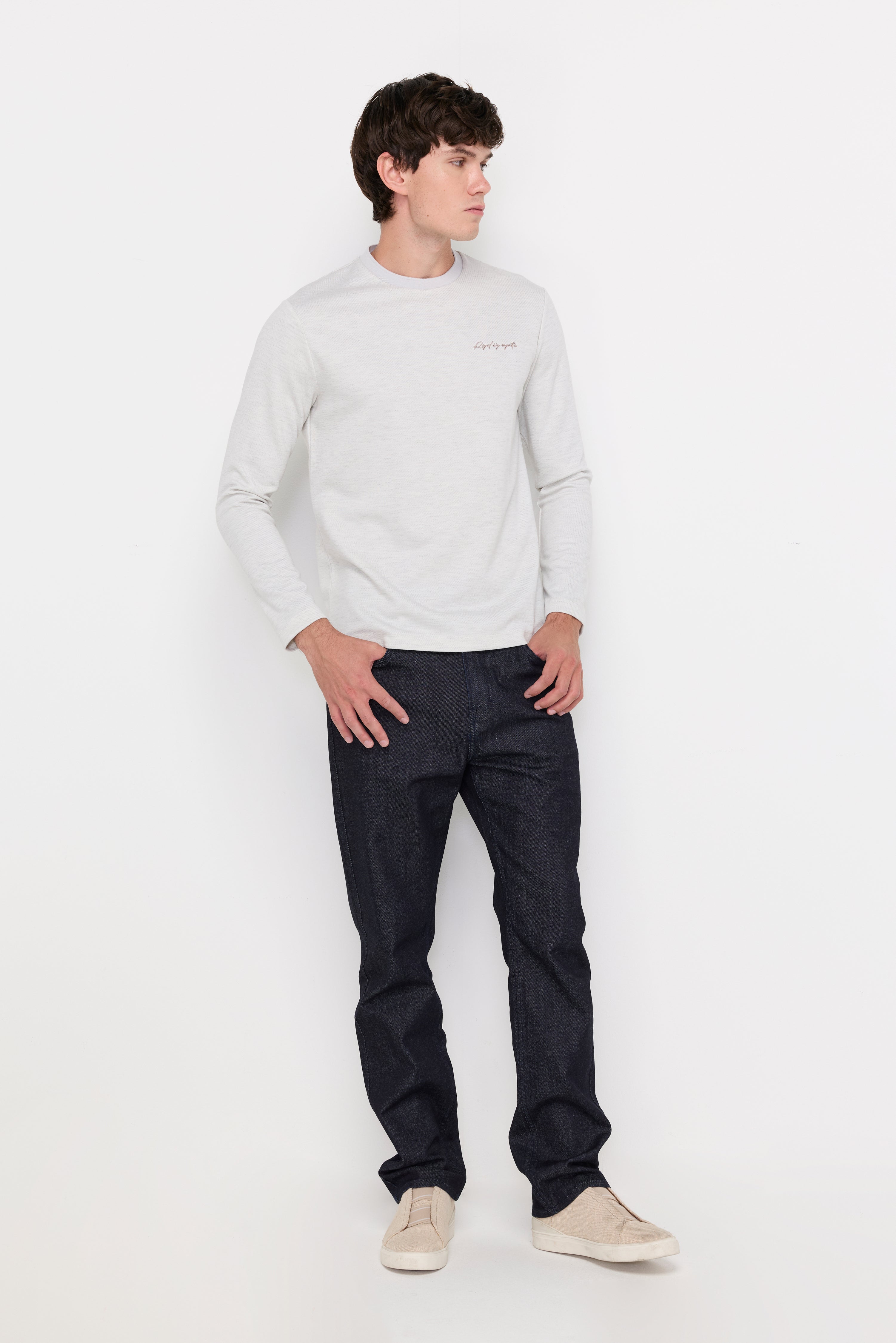 Micro-Textured Knit Crew Neck Top White