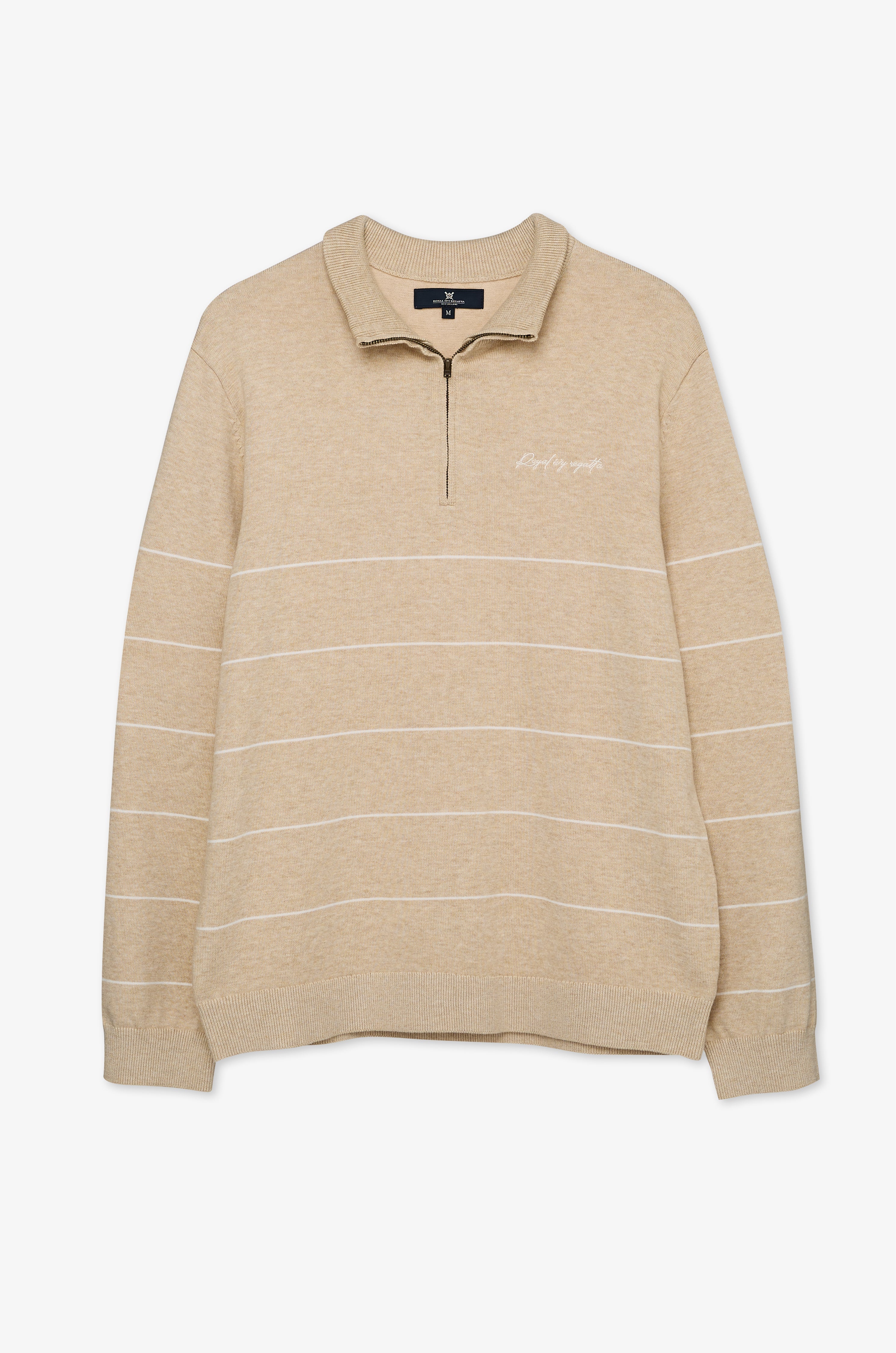 Contrast Stripe Half-Zip Knit Pullover Top Dyed Beige