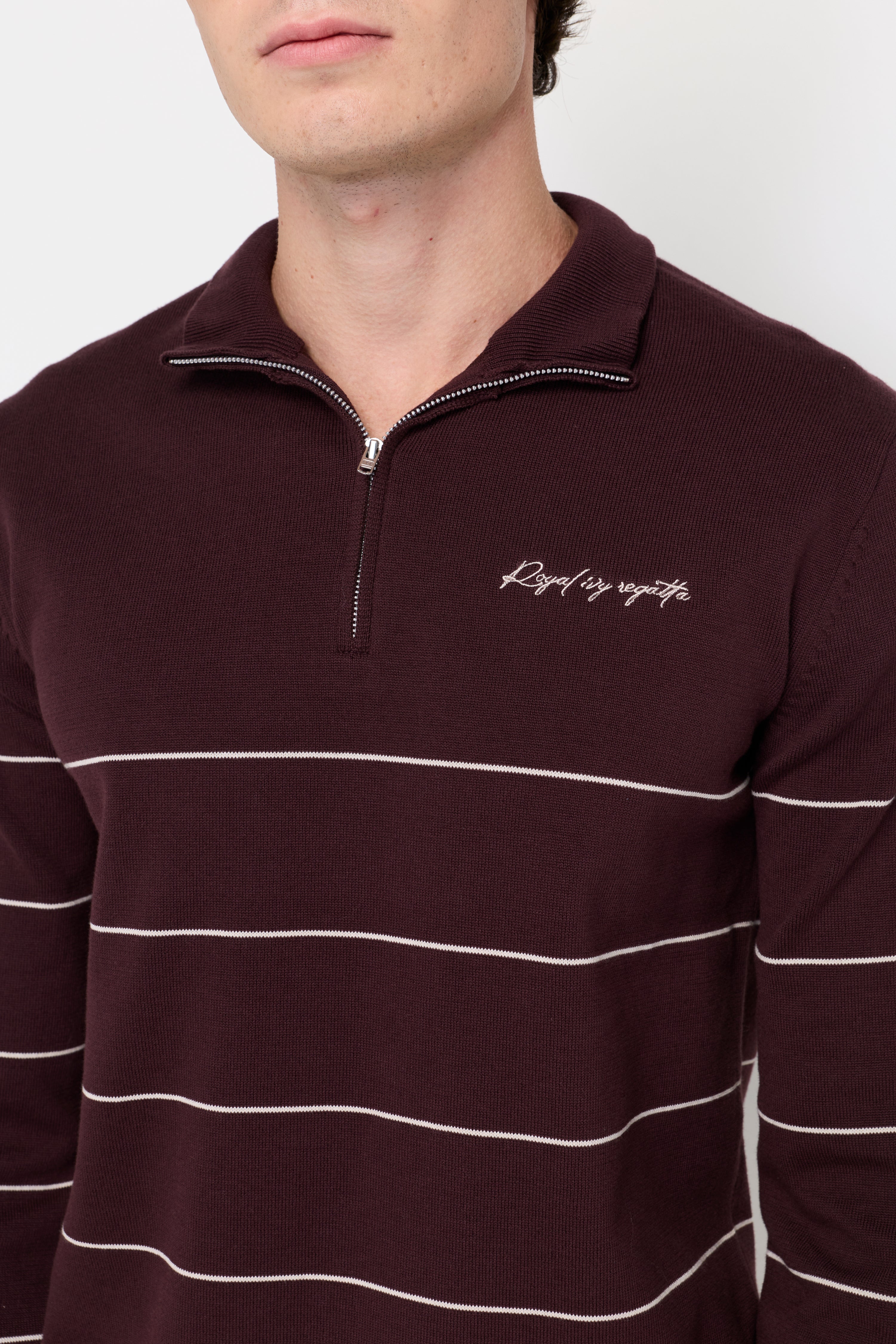 Contrast Stripe Half-Zip Knit Pullover Maroon