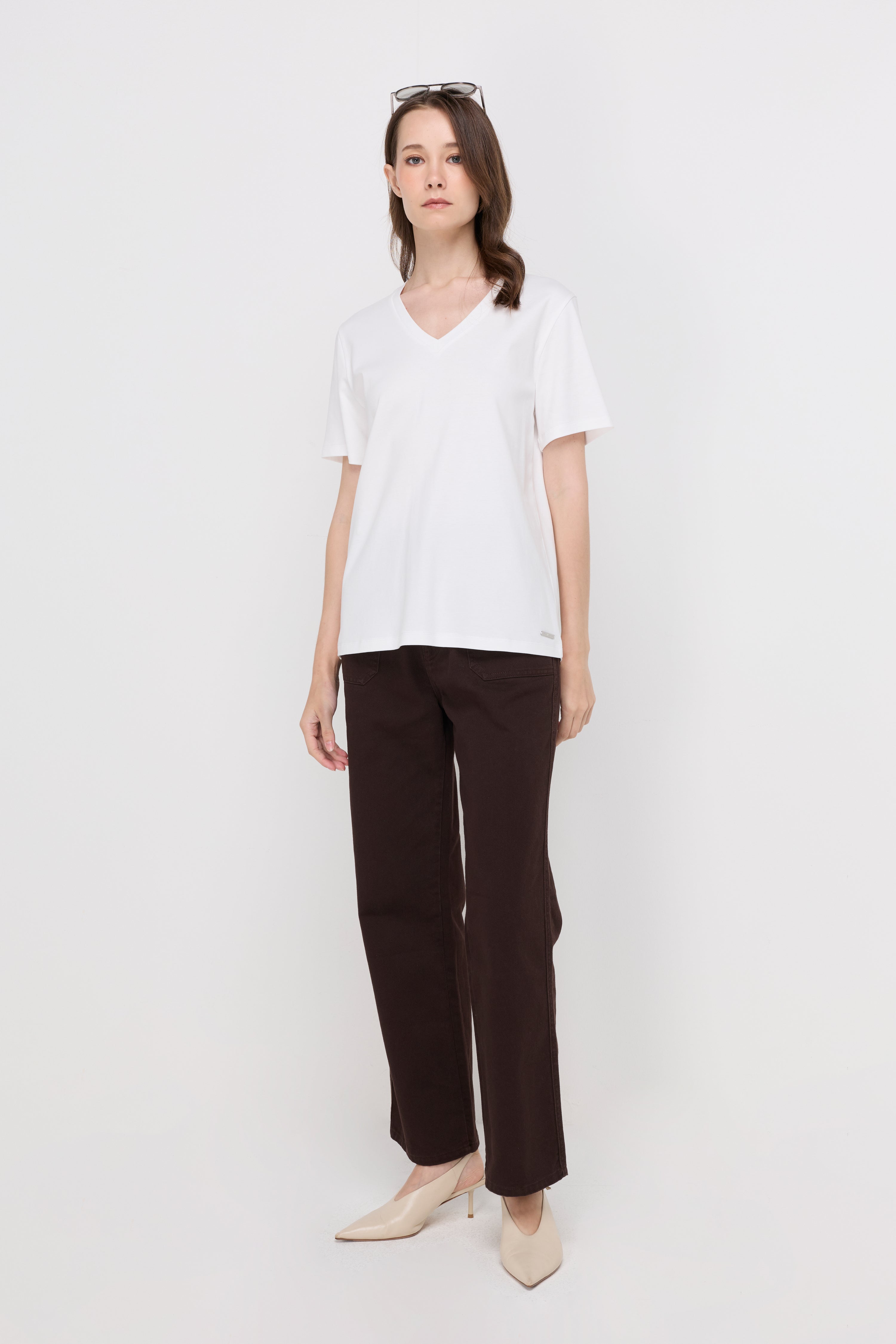 Serena V-Neck Essential Tee White