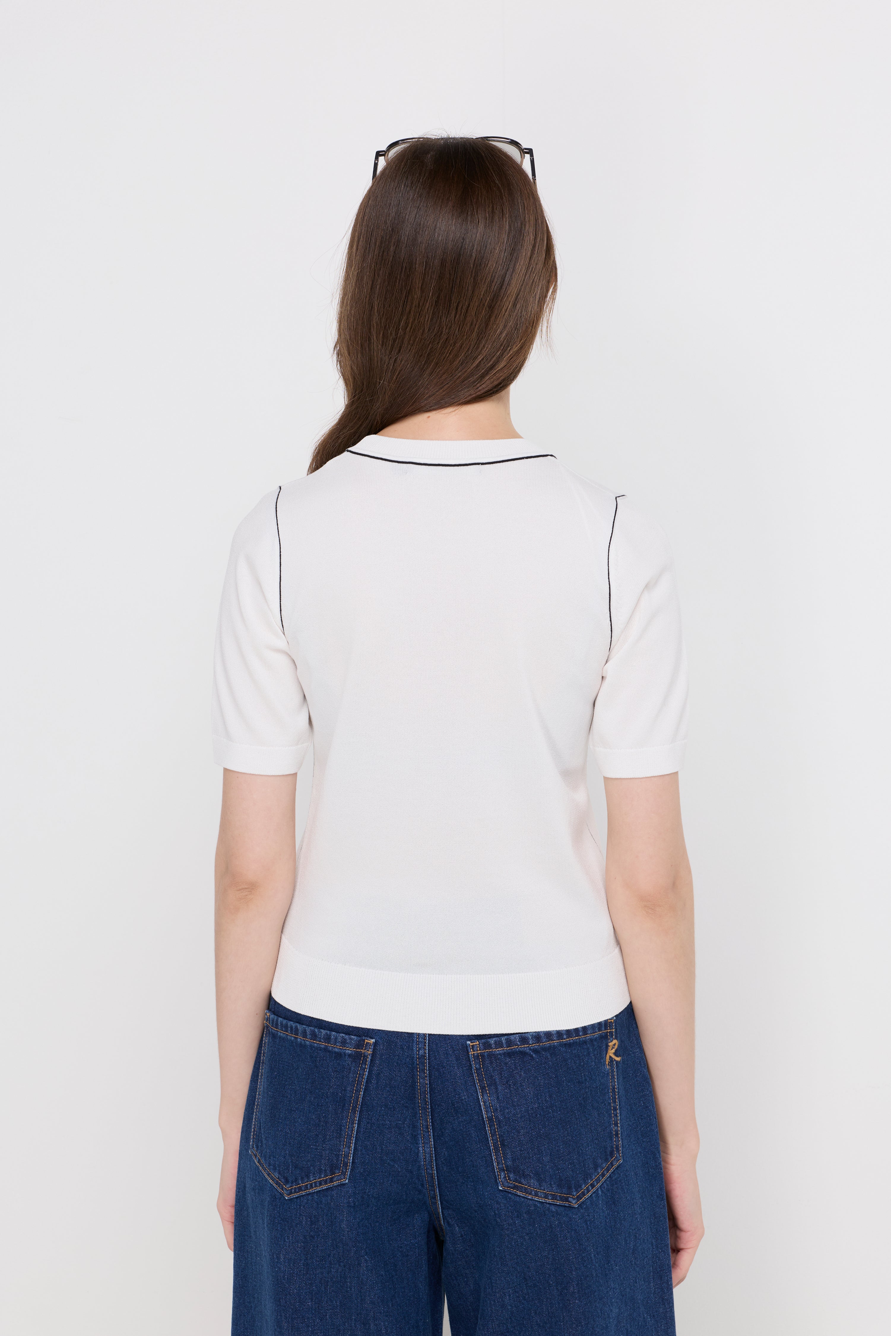 Contrast Trim Knit Top Off-White