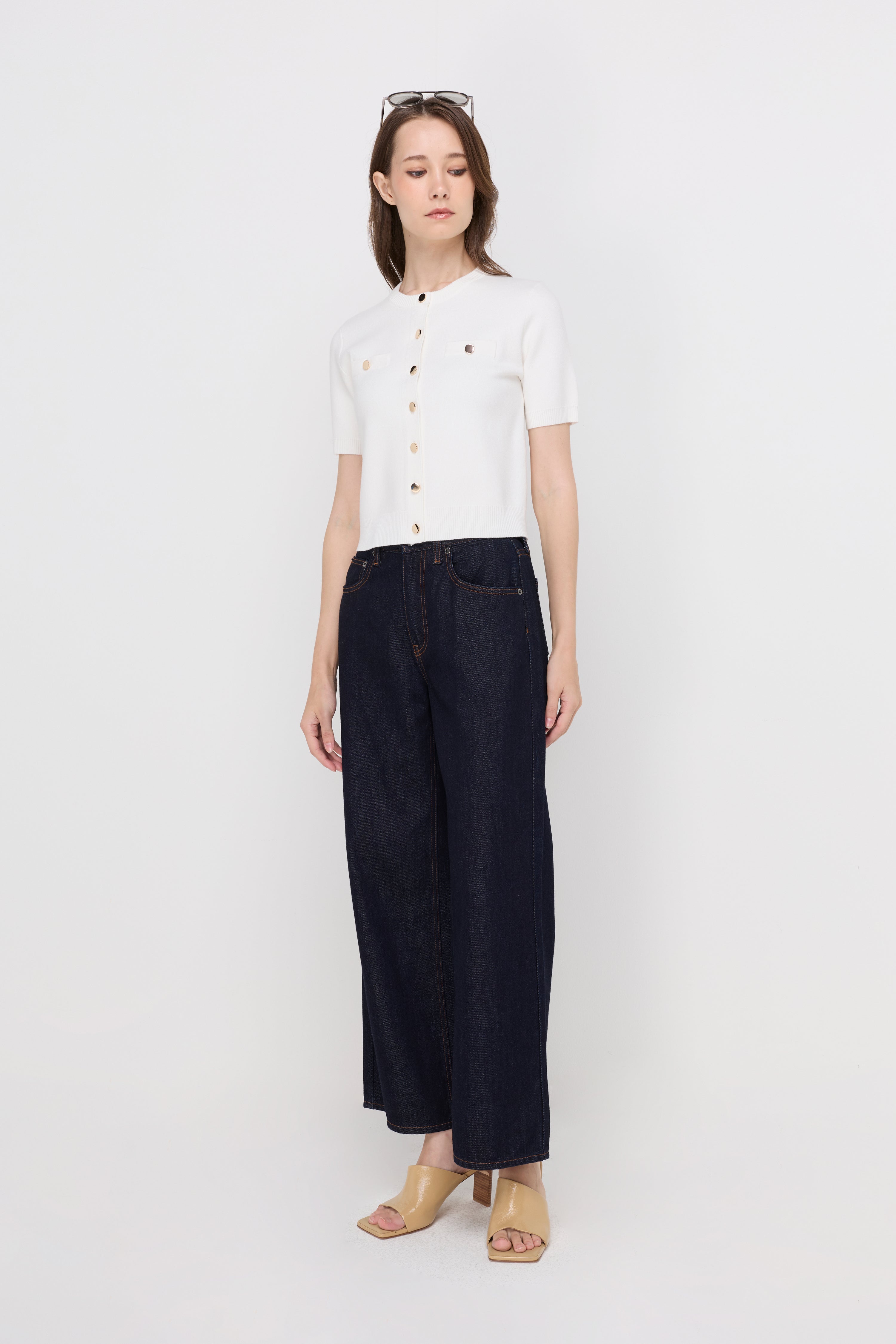 Button Detail Knit Cardigan Top Off-White