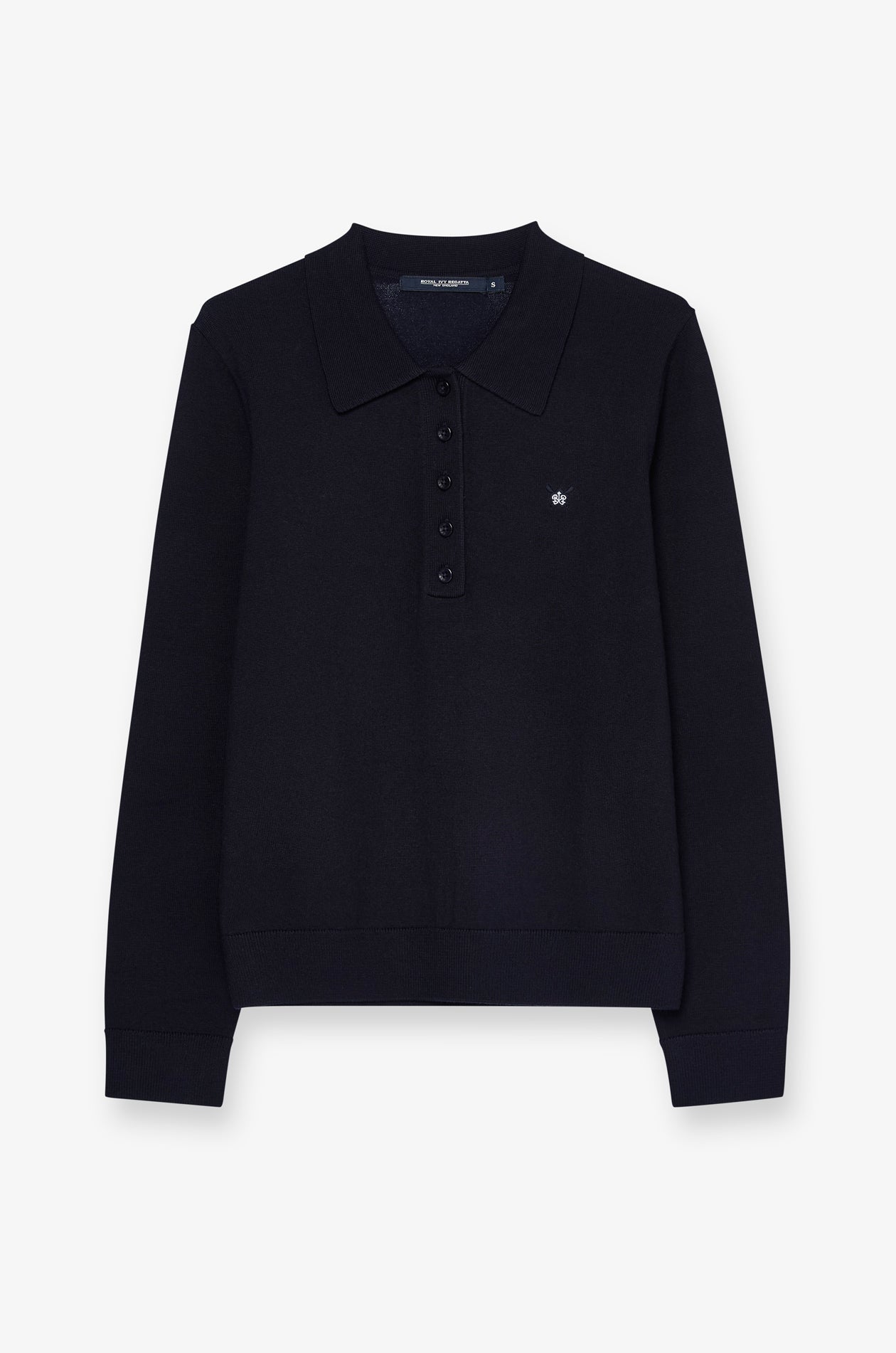 Embroidered Knit Polo Sweater Navy