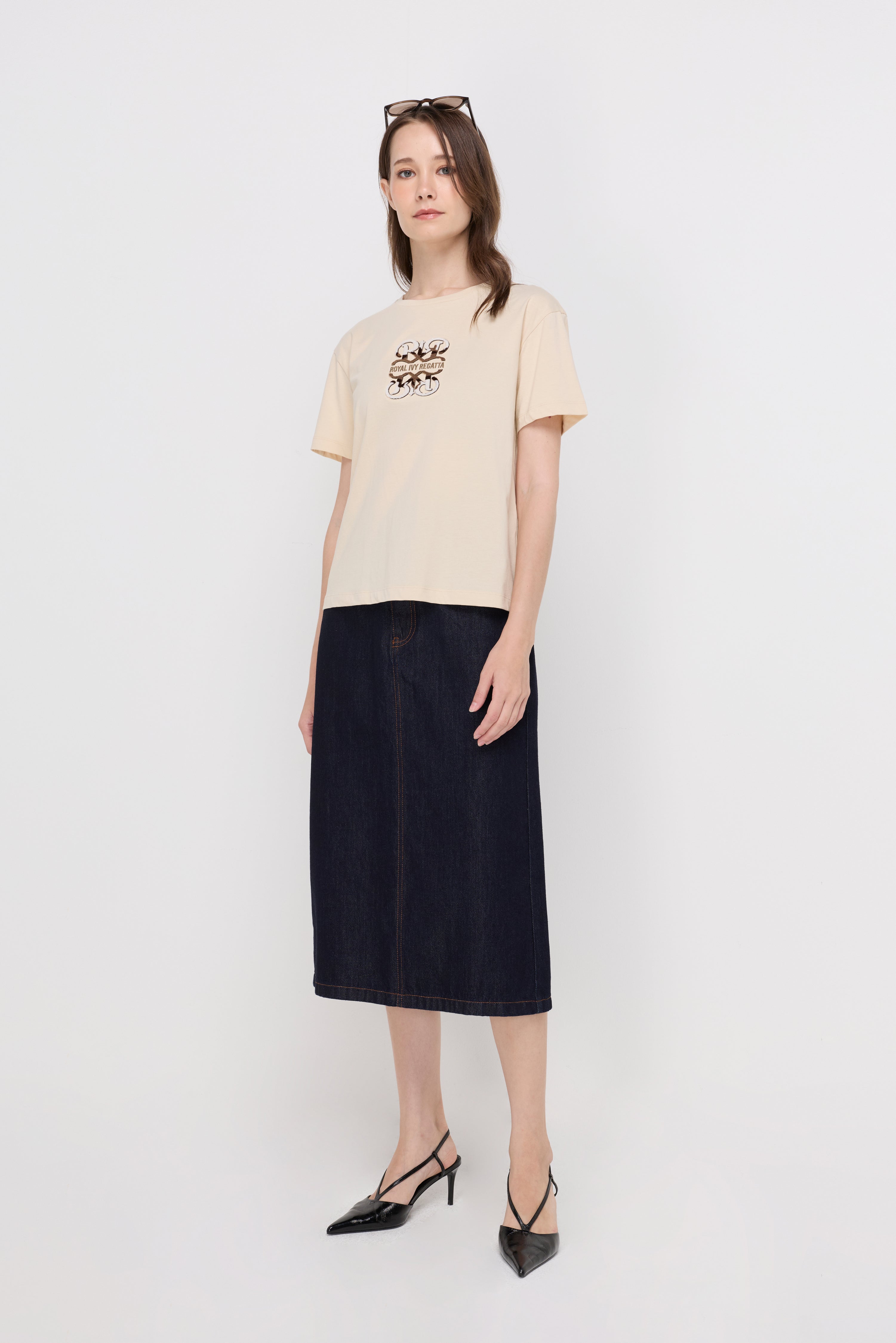 Monogram Signature Cotton T-Shirt Beige