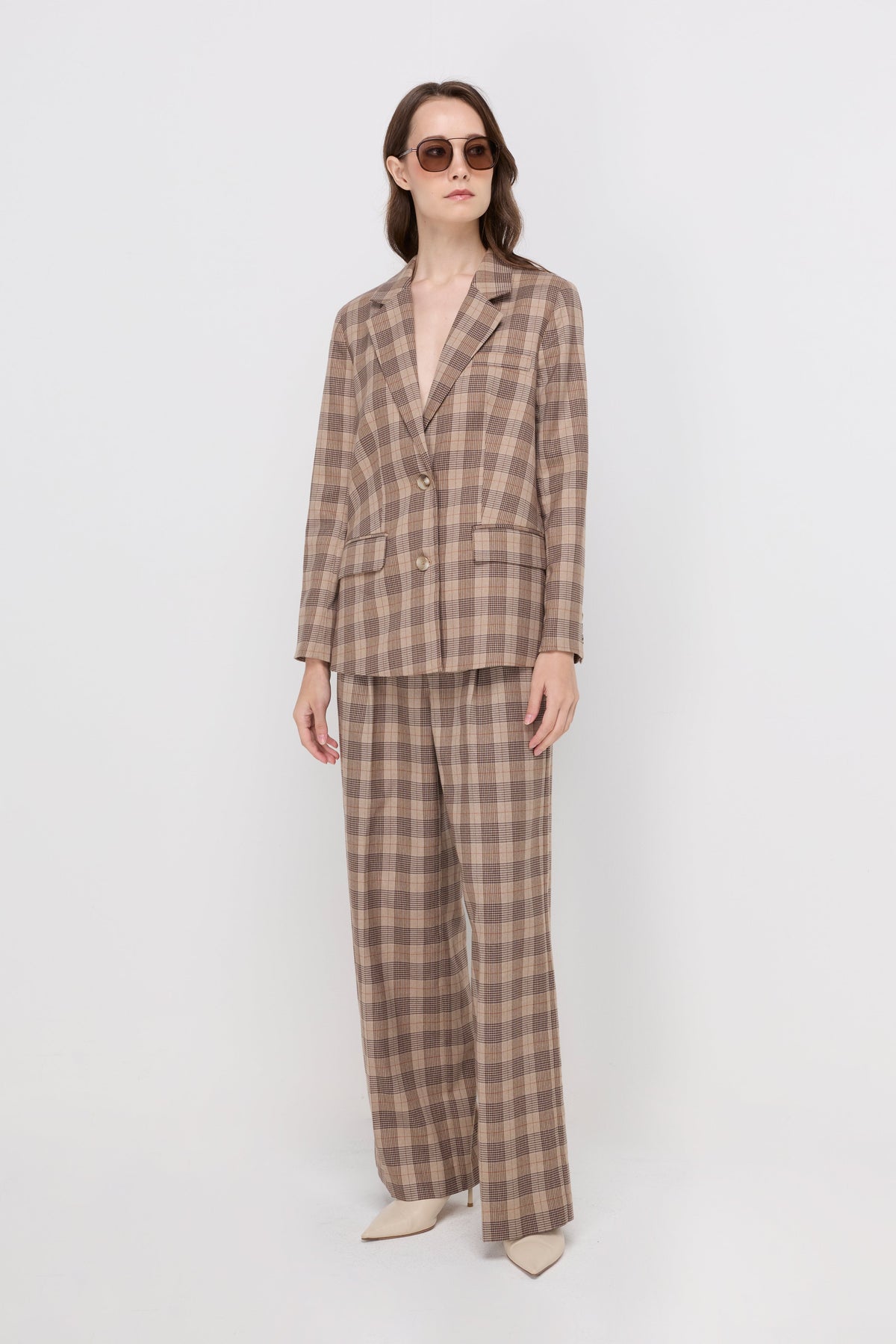 Heritage Check Wide-Leg Trousers Check Brown