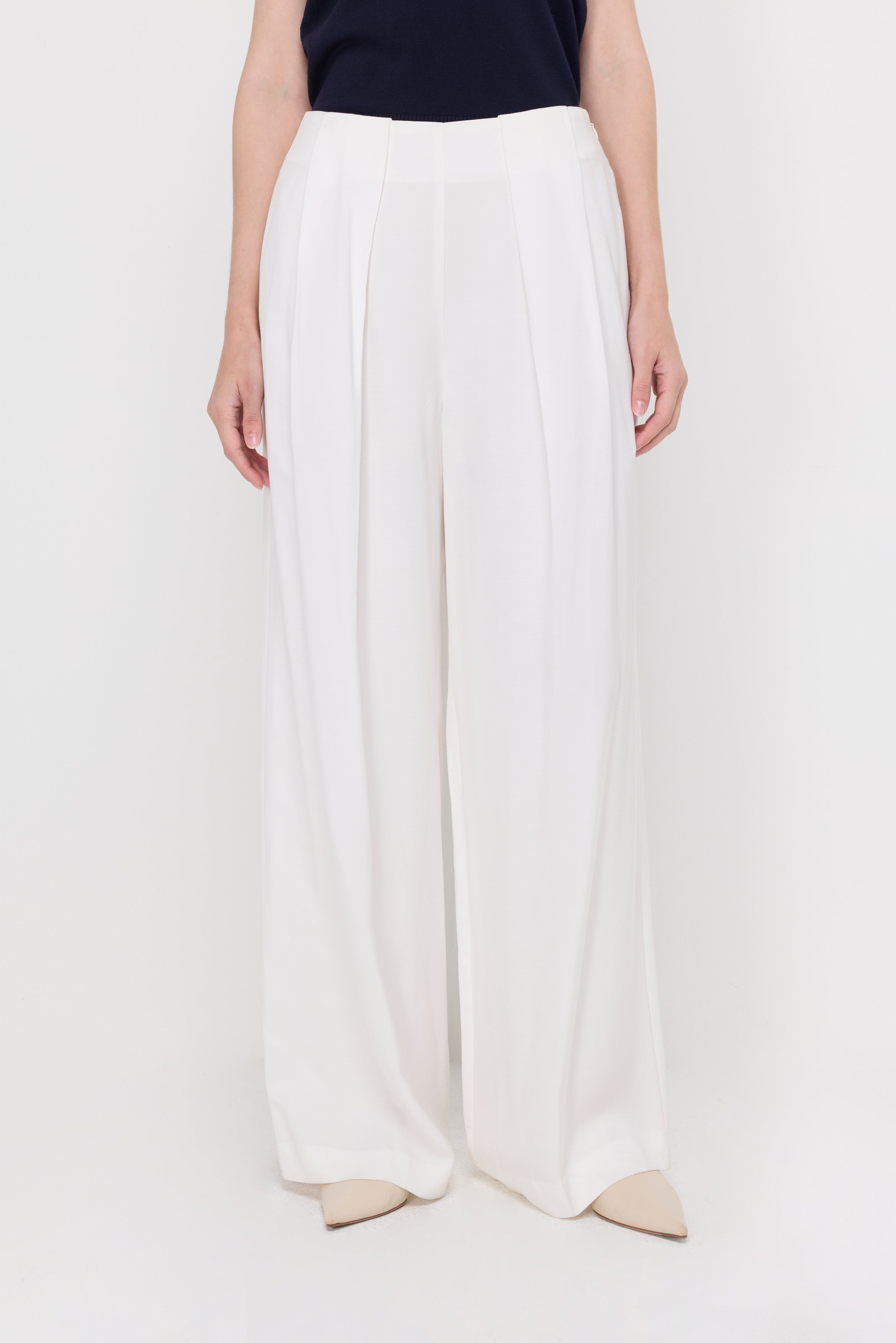 High-Waist Pleated Wide-Leg Trousers White