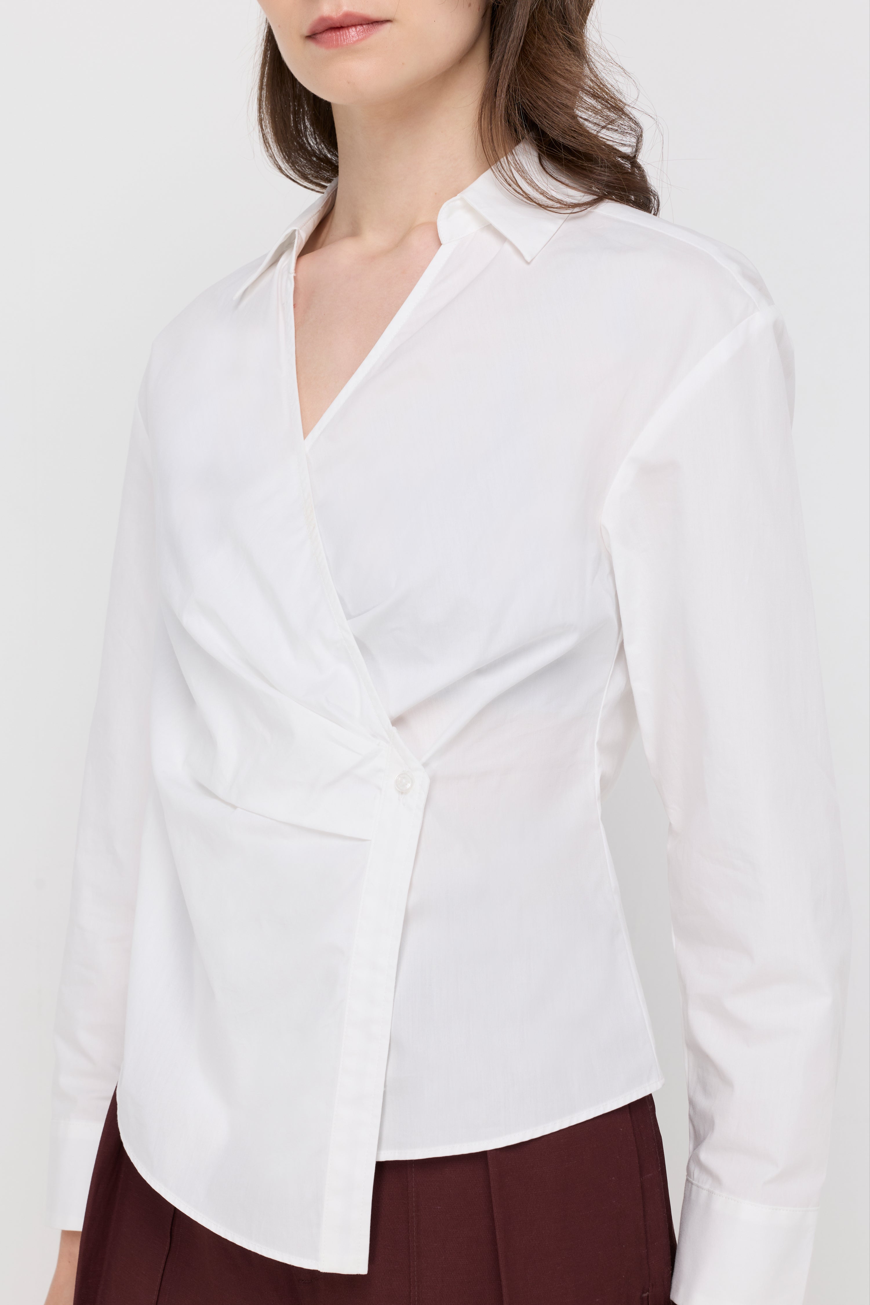 Avery Wrap-Front Tailored Blouse White