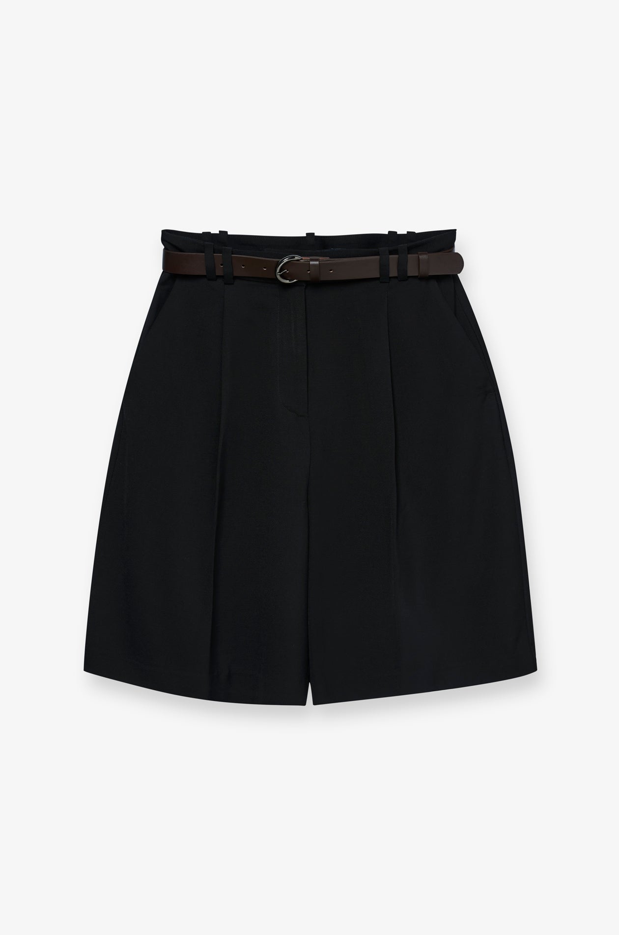 Belted Pleated Tailored Shorts Black