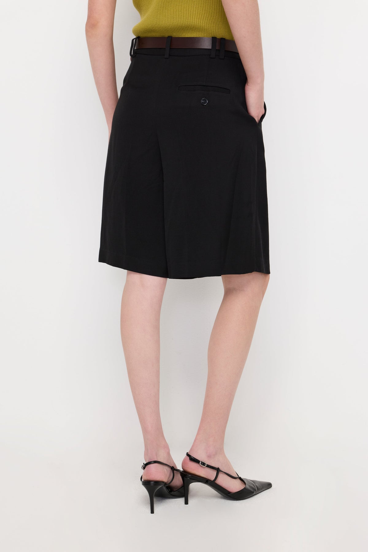 Belted Pleated Tailored Shorts Black