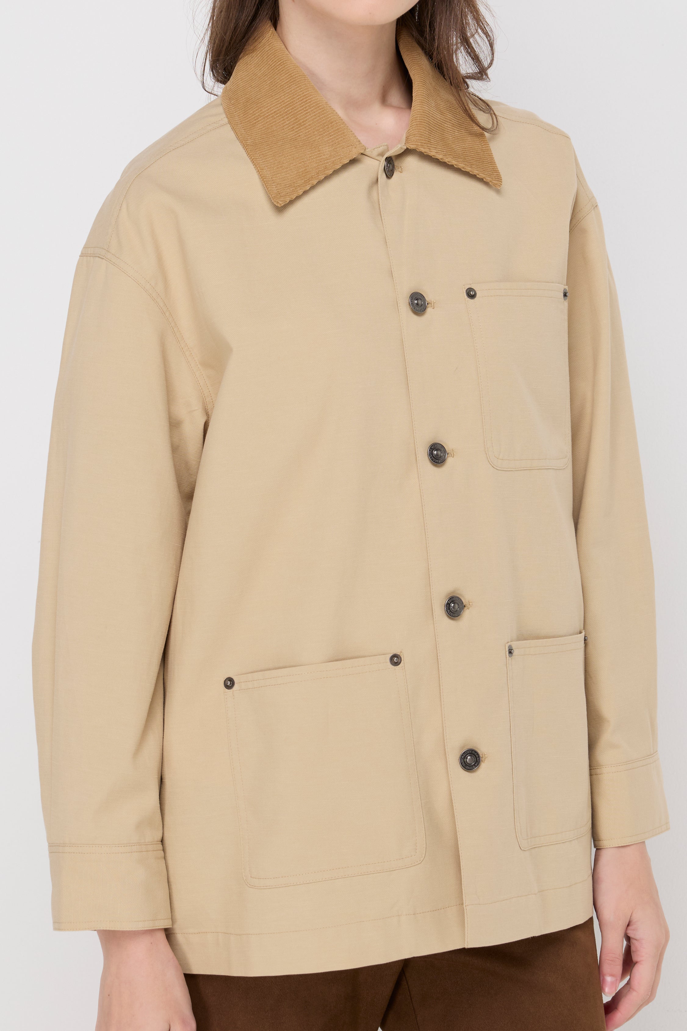 Corduroy Collar Cotton Shacket Beige
