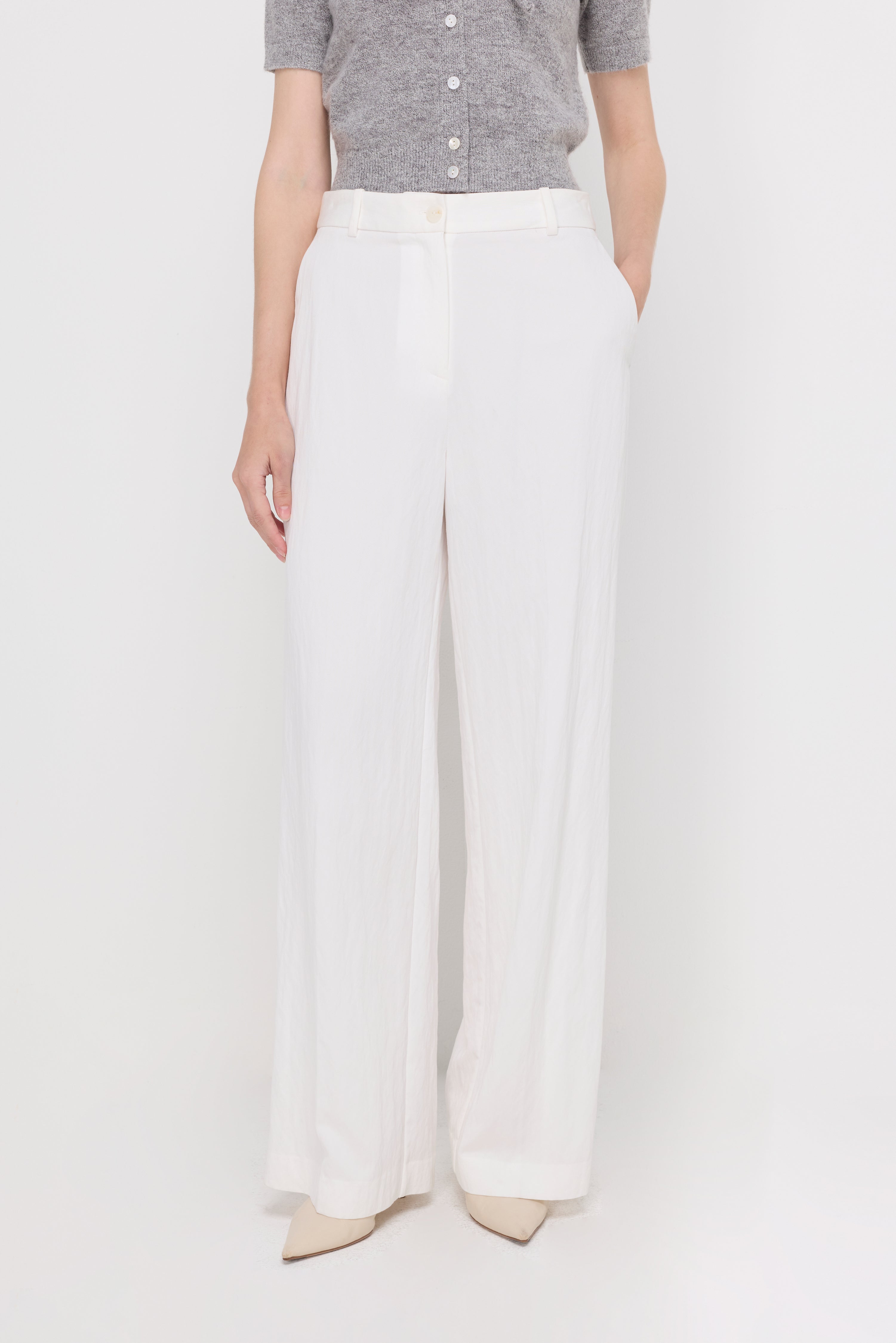 Cotton-Linen Wide-Leg Trousers Off-White