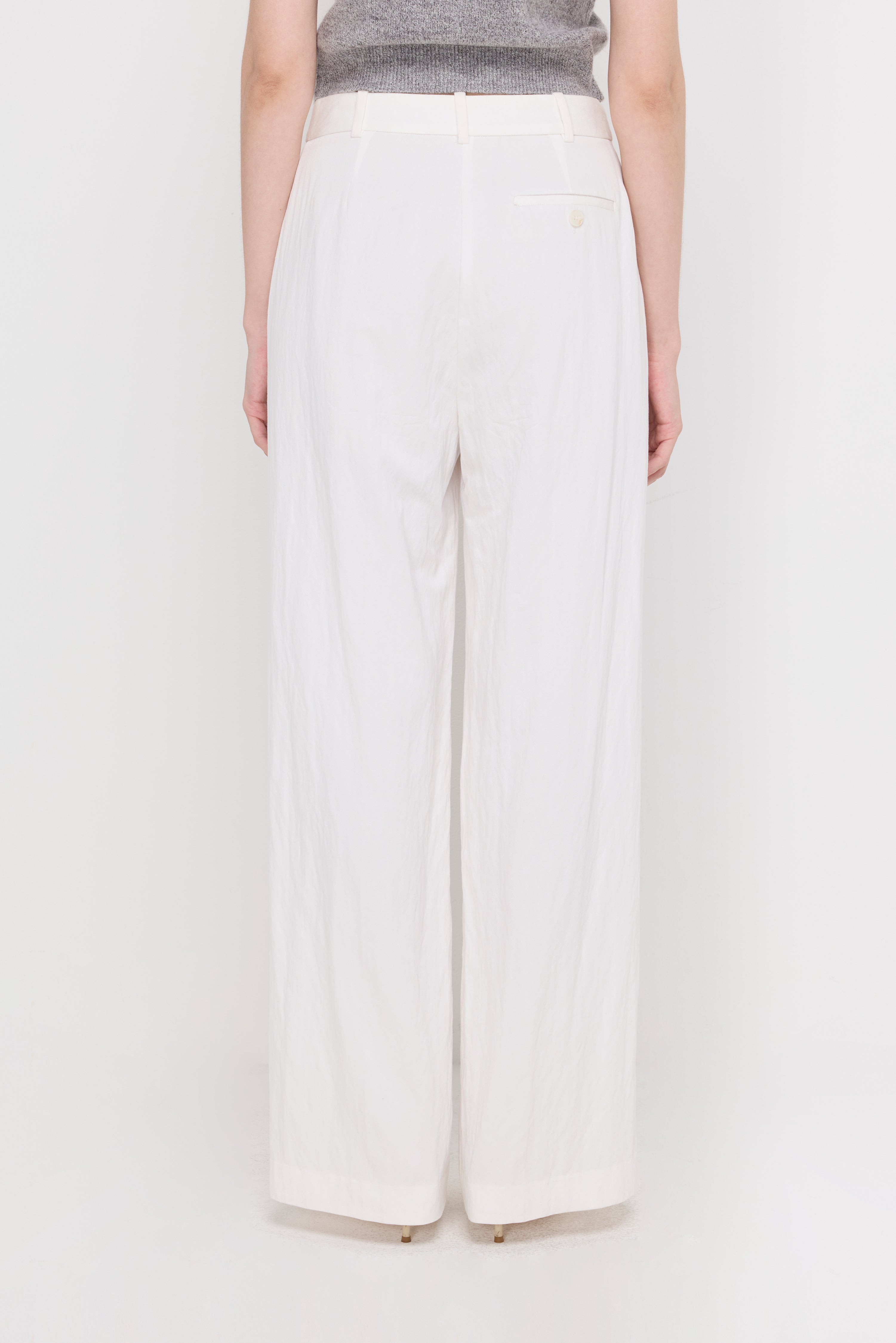 Cotton-Linen Wide-Leg Trousers Off-White