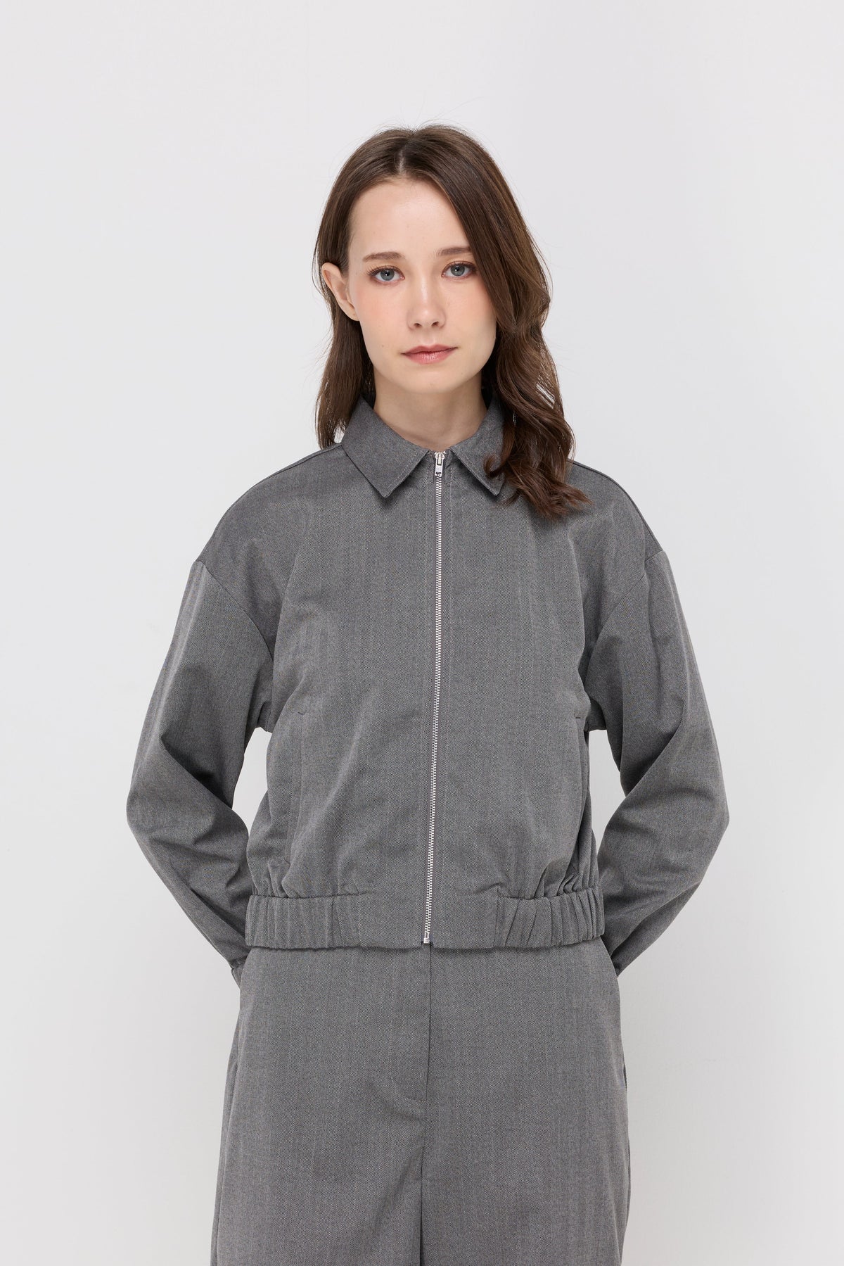 Herringbone Zip-Front Jacket Grey